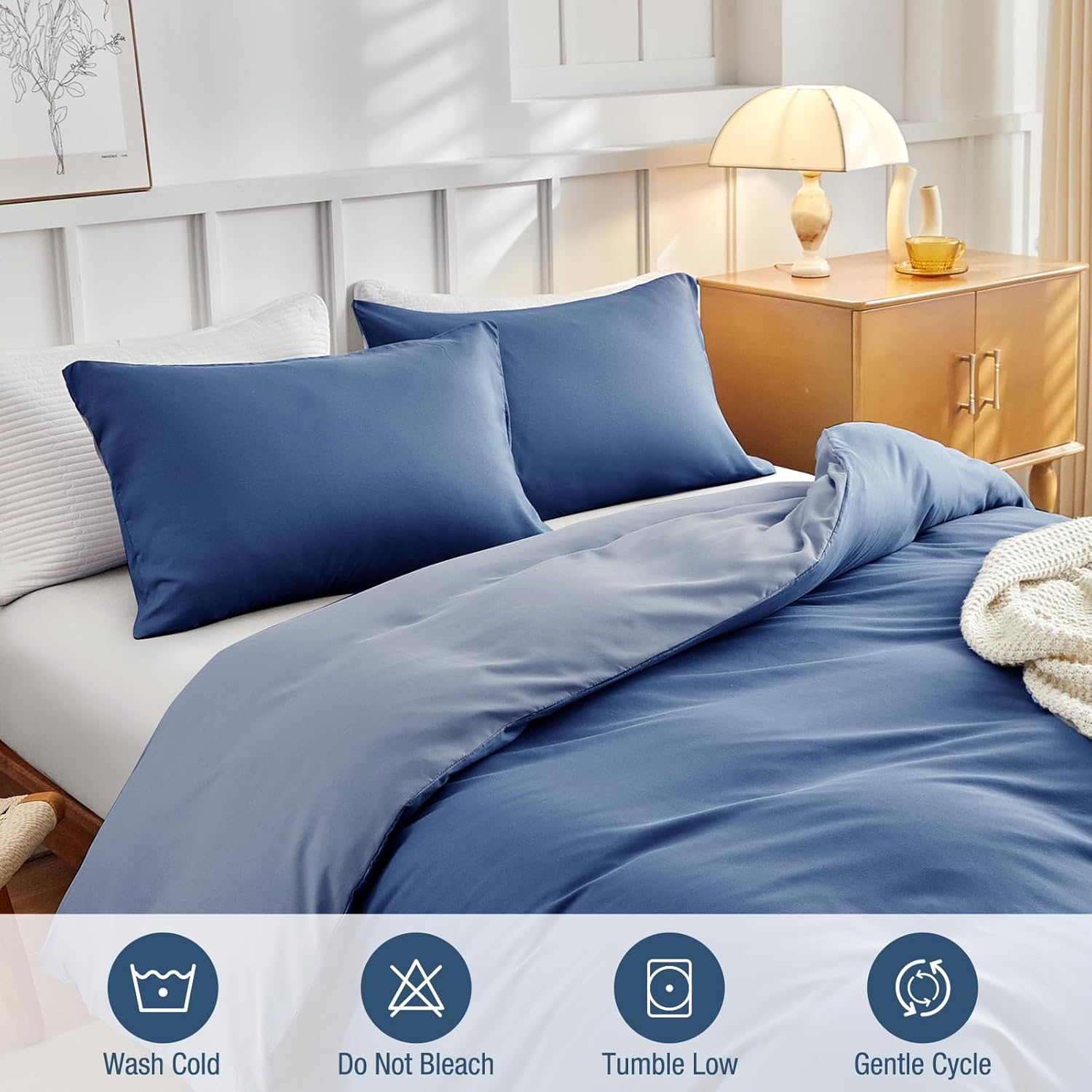 Tokokimo Queen Quilt Cover Set, Ultra Soft Microfiber Bedding Duvet Cover Set, 3 Piece Solid Color Doona Cover Set with Zipper Closure and Corner Ties (Navy, Queen) image number 6