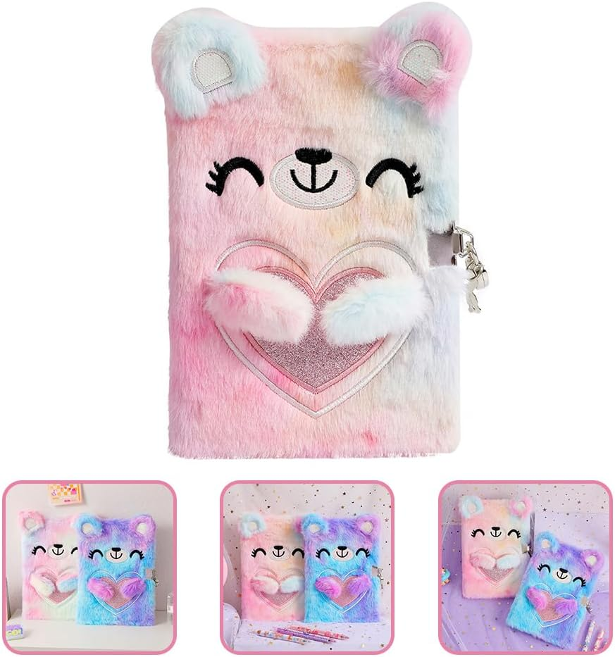 Gadpiparty Notebook with Lock Fluffy Diary Kids Journals for Girls Kawaii Notepad Lockable Notepad Diary with Lock Handbook Notebooks for Girls Cute Notepad Plush Plain Paper Hairy Student image number 4