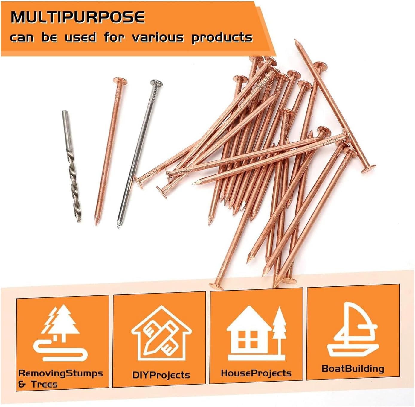 Zicojia 3.5 Inch Pure Copper Nails Bulk Stump Removal Spikes Hardware Nails for Trees 25Piece