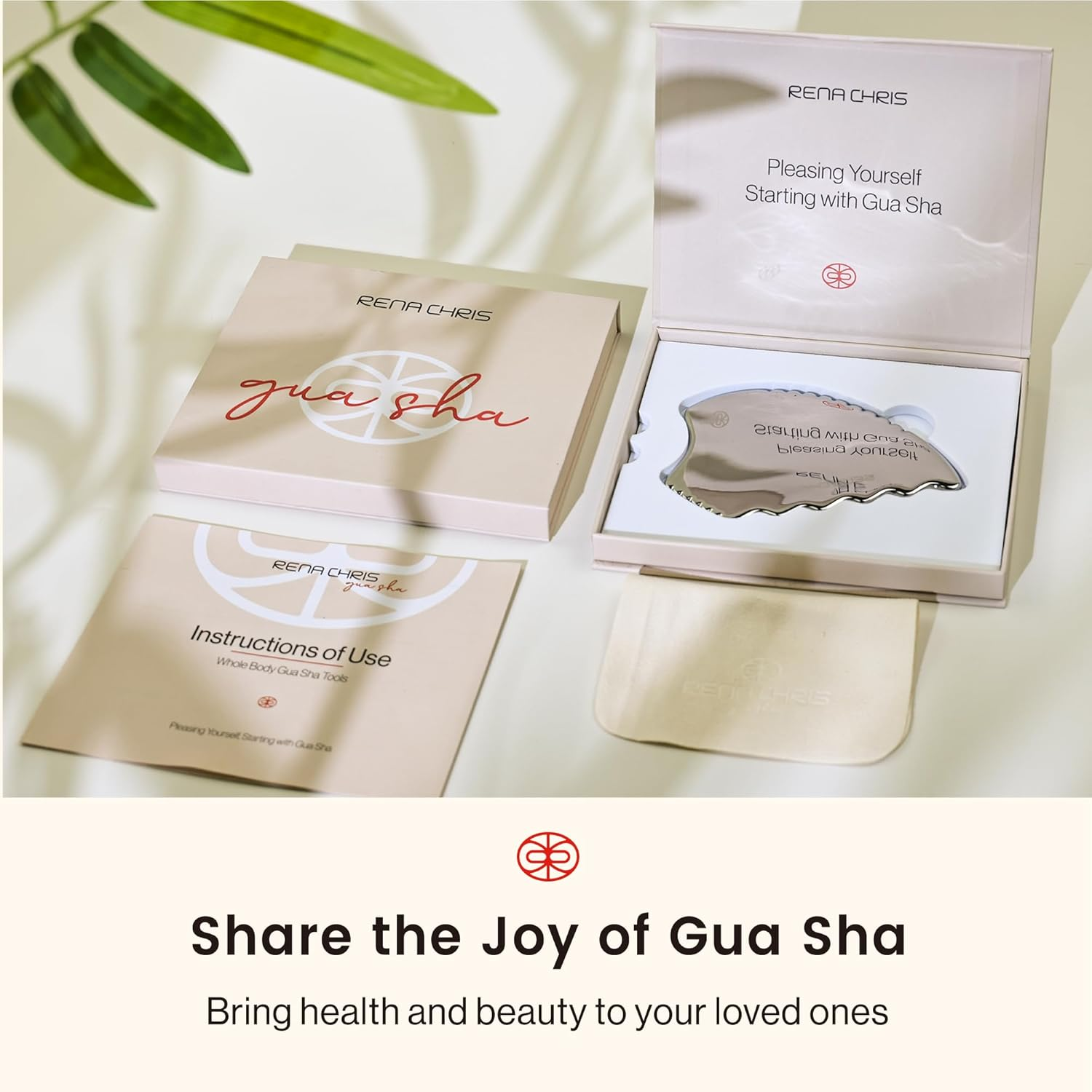 Rena Chris Gua Sha Facial Tools, Stainless Steel Guasha, Manual Massage Sticks for Jawline Sculpting and Puffiness Reducing, Scraping Massage Tool, Skin Care Massager (Pear-Shaped)