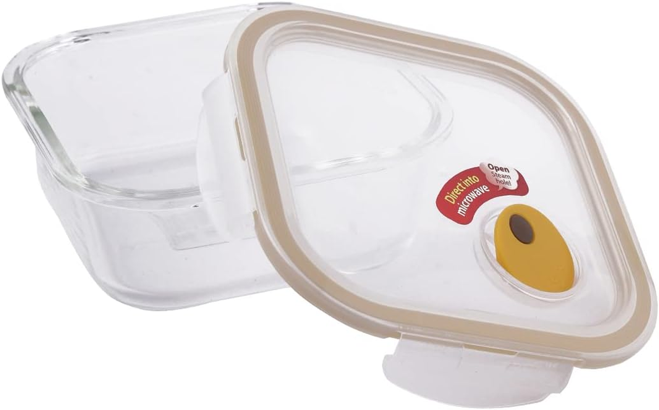 Lock & Lock Purely Better Glass Food Storage Container with Steam Vent Lid, Square-25 Oz, Clear
