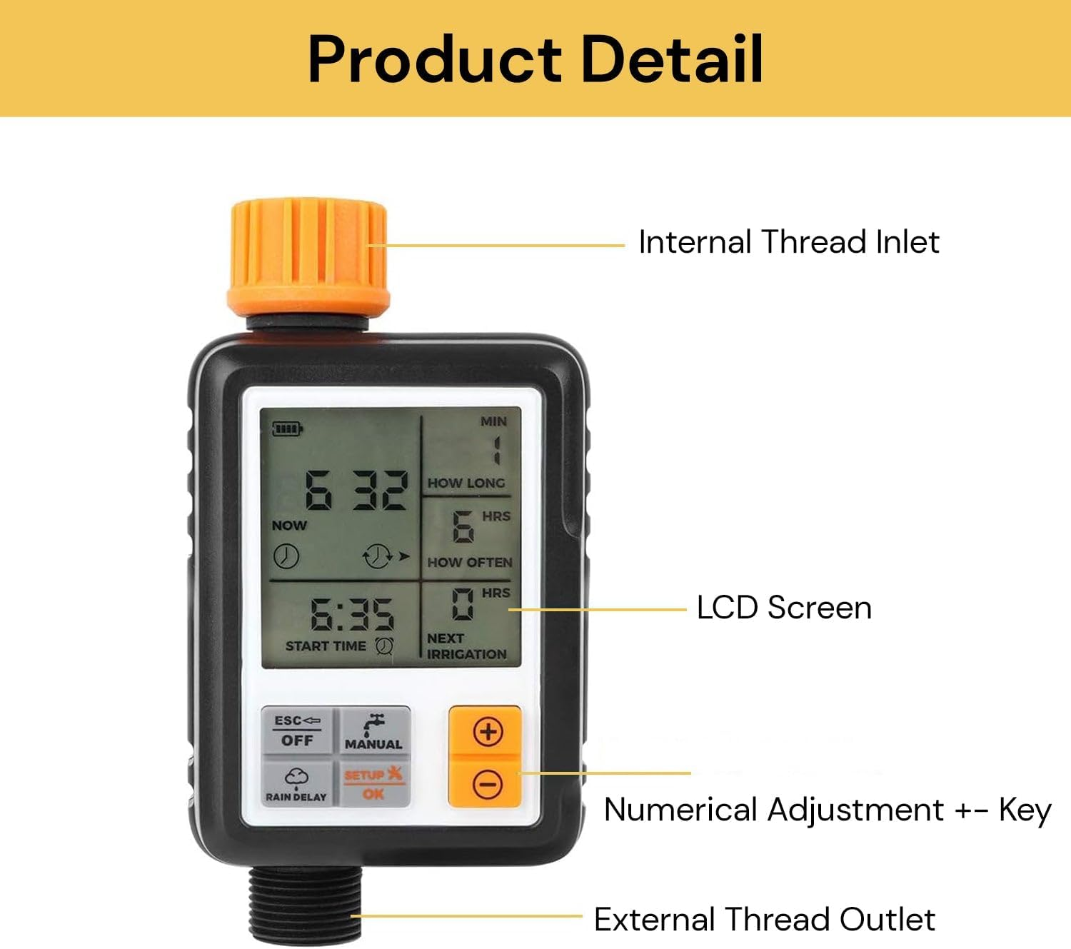 Sprinkler Timer, Programmable Garden Hose Timer with Rain Delay, Manual & Automatic Watering Modes, Outdoor Irrigation Controller for Lawns, Garden Beds, Yards, Patio & Pool Areas image number 5