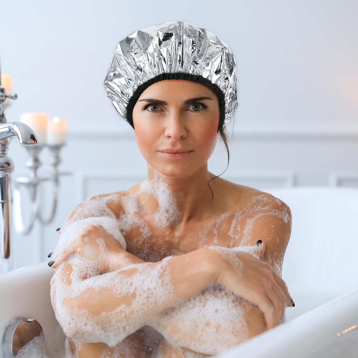 2 Pcs Deep Conditioning Hair Cap Aluminum Foil Heat Cap for Deep Conditioning Thickened Reusable Hair Shower Cap for Hot Oil Treatment Processing Caps for Hair Dyeing Home Salon Use image number 3