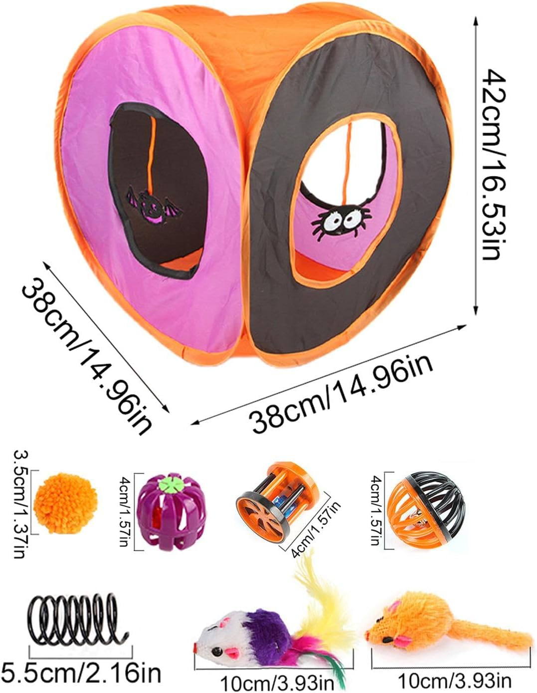 Indoor Cat Toys - Halloween Cat Tunnel Toys Set - Halloween Folding Square Channel Cat Toy Box, Kitten Accessories Cat Feather Wand Ball Toys for Indoor image number 6