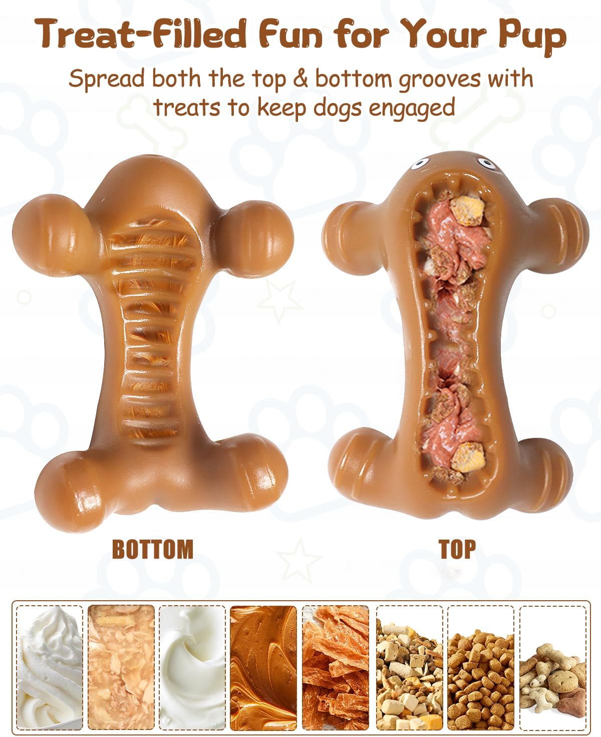 SCHITEC Dog Chew Toy, Indestructible Rubber Bone, Tough Teething Chew Toys for Large Medium Breed with Food Dispensing Features (Bacon) image number 2