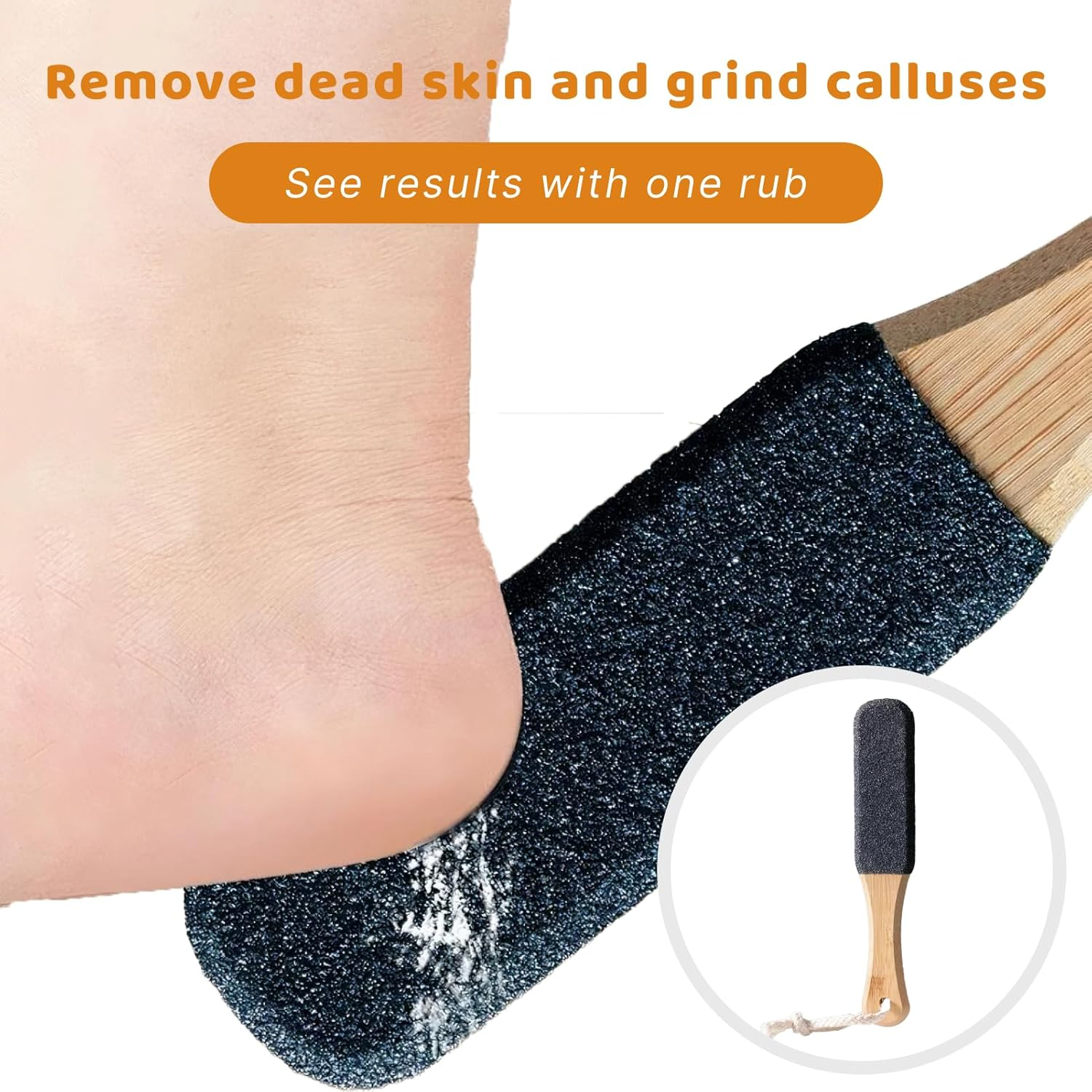 1 PCS Dead Skin Scraper for Home Spa Treatment Ergonomic Foot Pumice Stone Pedicure File with Wooden Handle, Callus Remover for Smoother Feet and Hands, Black Foot Scrubber and Heel Sander