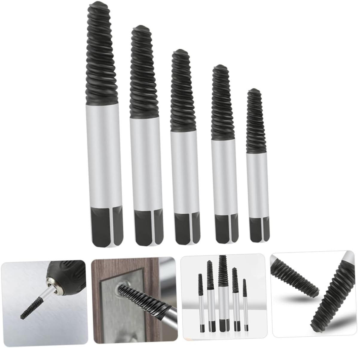 Jojofuny 5Pcs Screw Extractor Set Broken Bolt Remover Carbon Steel Stripped Screws Removal Tool Compact Portable Design for Home Automotive Use image number 4