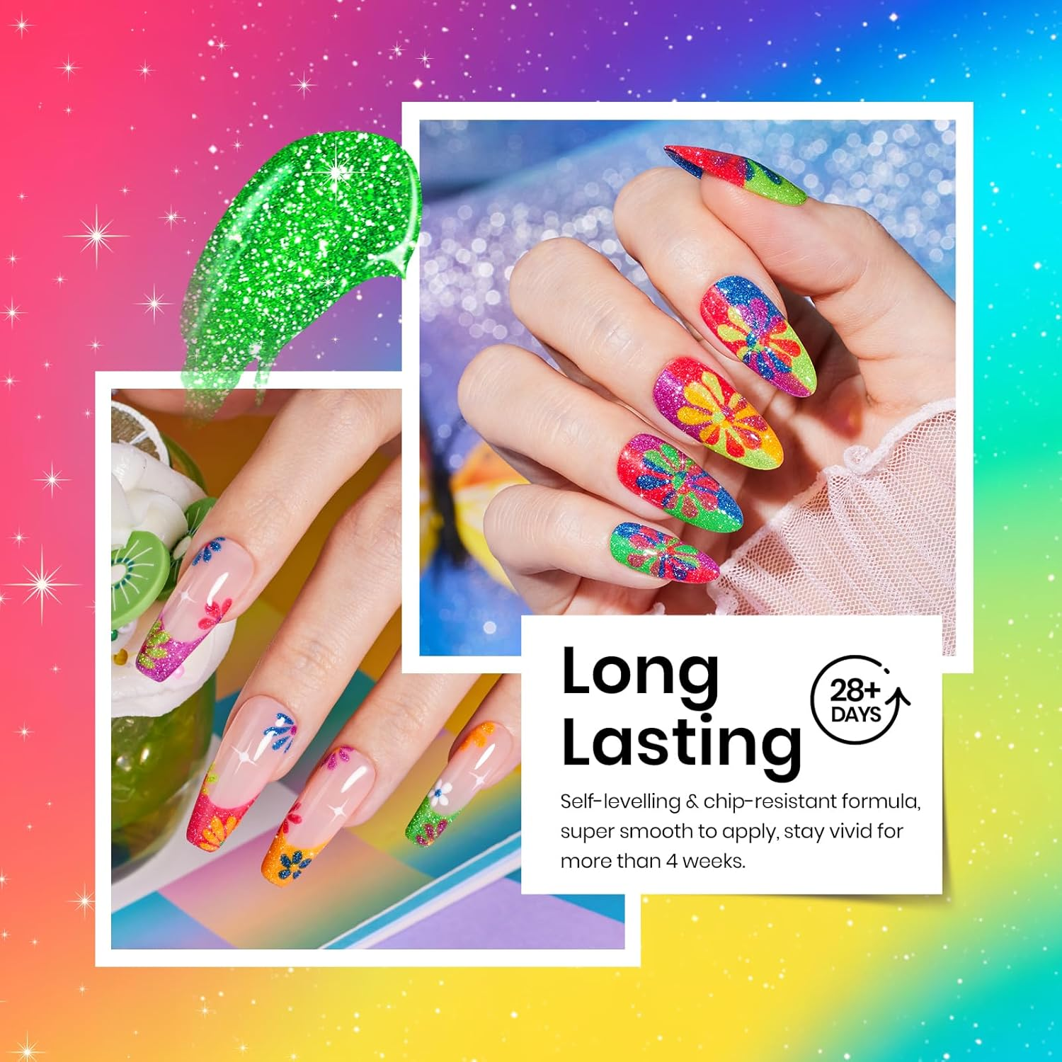 Beetles Gel Polish Reflective Glitter Gel Polish Set 6 Colors Neon Gel Nail Polish Set Nails Gel Orange Hot Pink Purple Gel Polish Soak off Uv Led Gel Nail Kit Nails Nail Art Manicure Women Pink image number 4