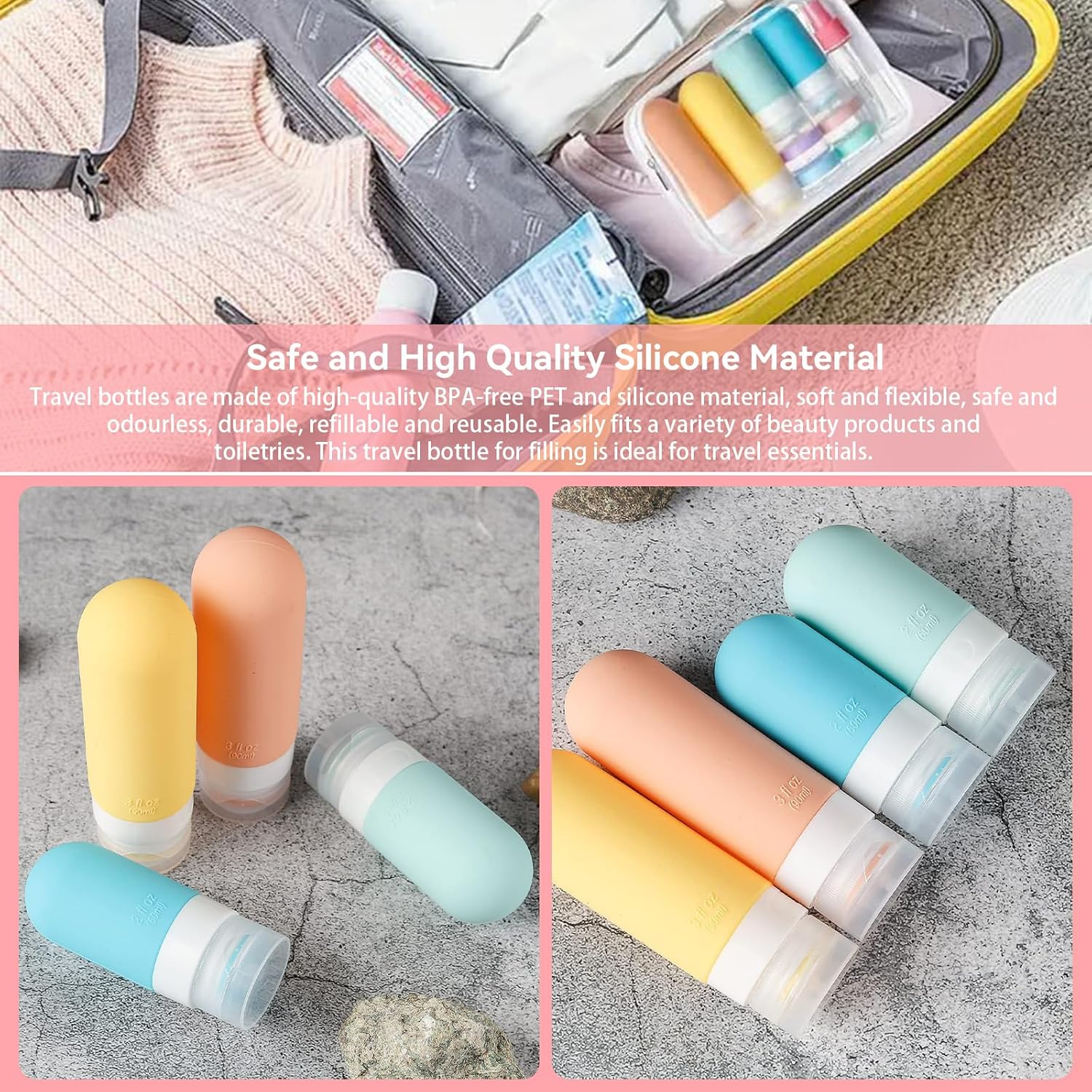 16 Pcs Travel Bottles Set, Leak-Proof Silicone Squeezable Refillable Bottles, TSA Approved, Travel Size, Portable Travel Bottles Containers for Toiletries Conditioner Shampoo Lotion Body Wash (BK)