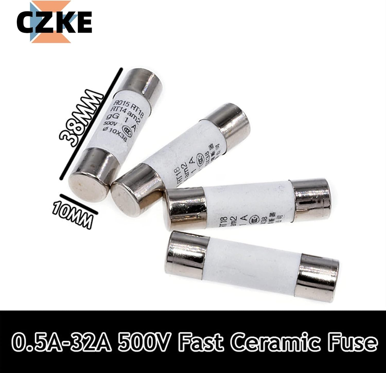 GUMMMY 5Pcs 10 * 38 Fast Blow Ceramic Fuse 10X38Mm Fuse 500V 0.5A 1A 2A 4A 5A 6A 8A 10A 16A 20A 32A RO15 RT18 RT14 (Size : 32A) image number 5