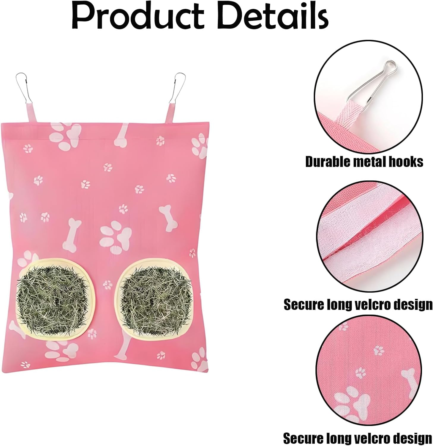 Xutong Pack of 3 Rabbit Hay Feeding Bags, Suitable for Small Rabbits, Hamsters, Guinea Pigs, Small Pets and Animals, Pink, White, Green image number 6