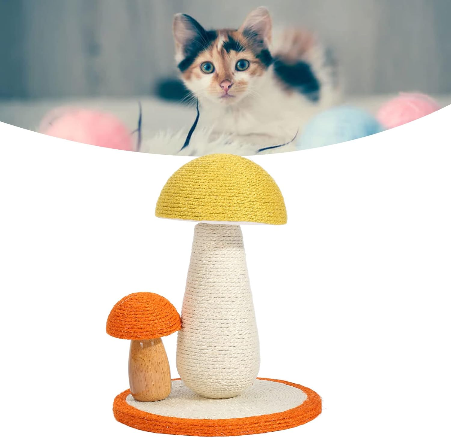 Cat Scratching Post,Mushroom Tall Cat Scratcher Featuring, Claw Grinding Interactive Mushroom Shape Sisal Kitten Climbing Scratcher for Indoor image number 6