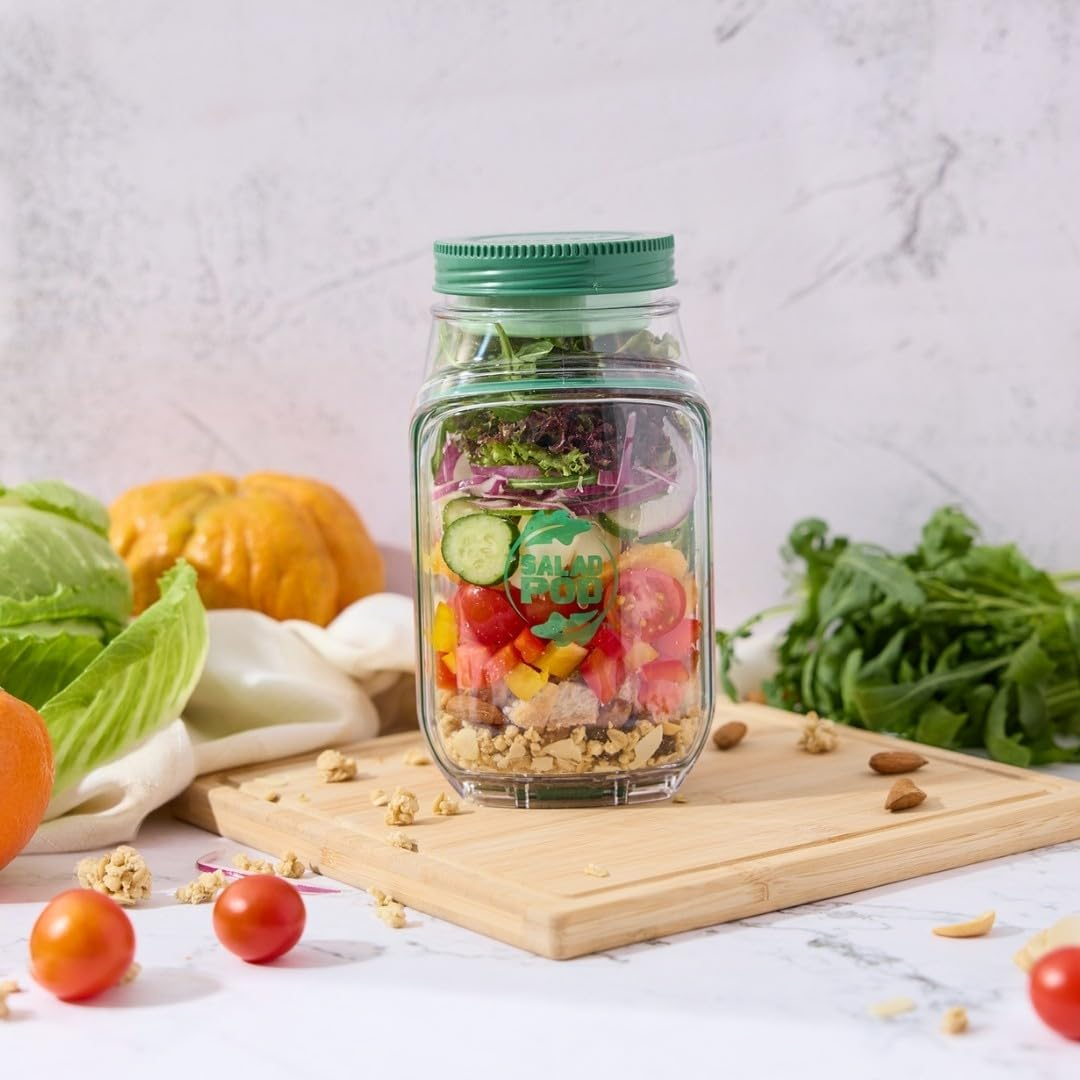 Prepara Salad Pod &ndash; Mason Jar Style Container with Side-Opening Bowl & Leakproof Dressing Capsule Bpa-Free Tritan&trade; Dishwasher/Microwave Safe Perfect for On-The-Go Lunches Meal image number 1