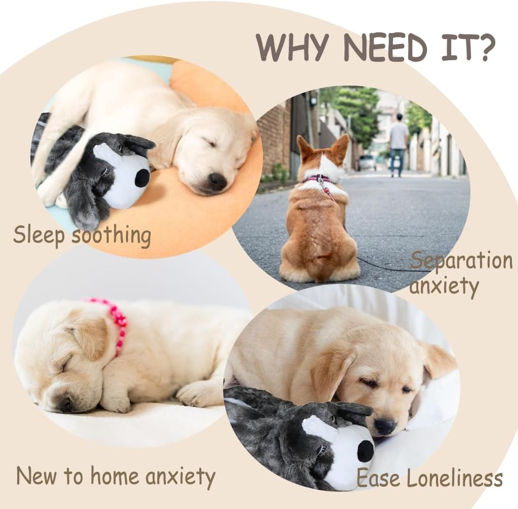 Vocheer Puppy Heartbeat Toy, Dog Anxiety Relief Calming Aid Puppy Heartbeat Stuffed Animal Behavioral Training Sleep Aid Comfort Soother Plush Toy for Puppies Dogs Cats (Grey)