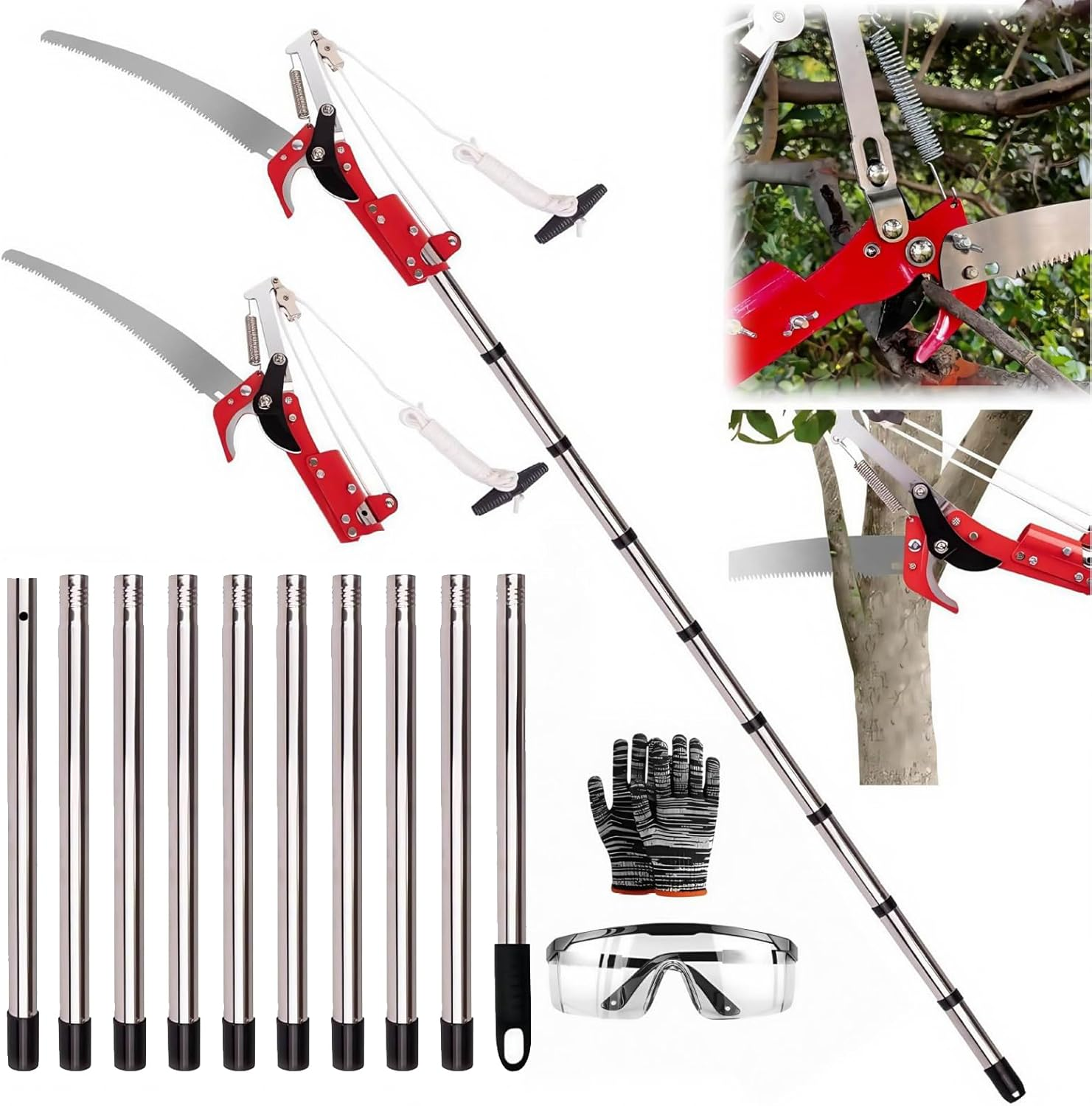 Pole Saws for Tree Trimming, 3.3M Manual Pole Saw with Sharp Steel Blade, Extendable Tree Pruner for Pruning High Branches, Lightweight Tree Saw with Pole in Yard Garden for Palms image number 1