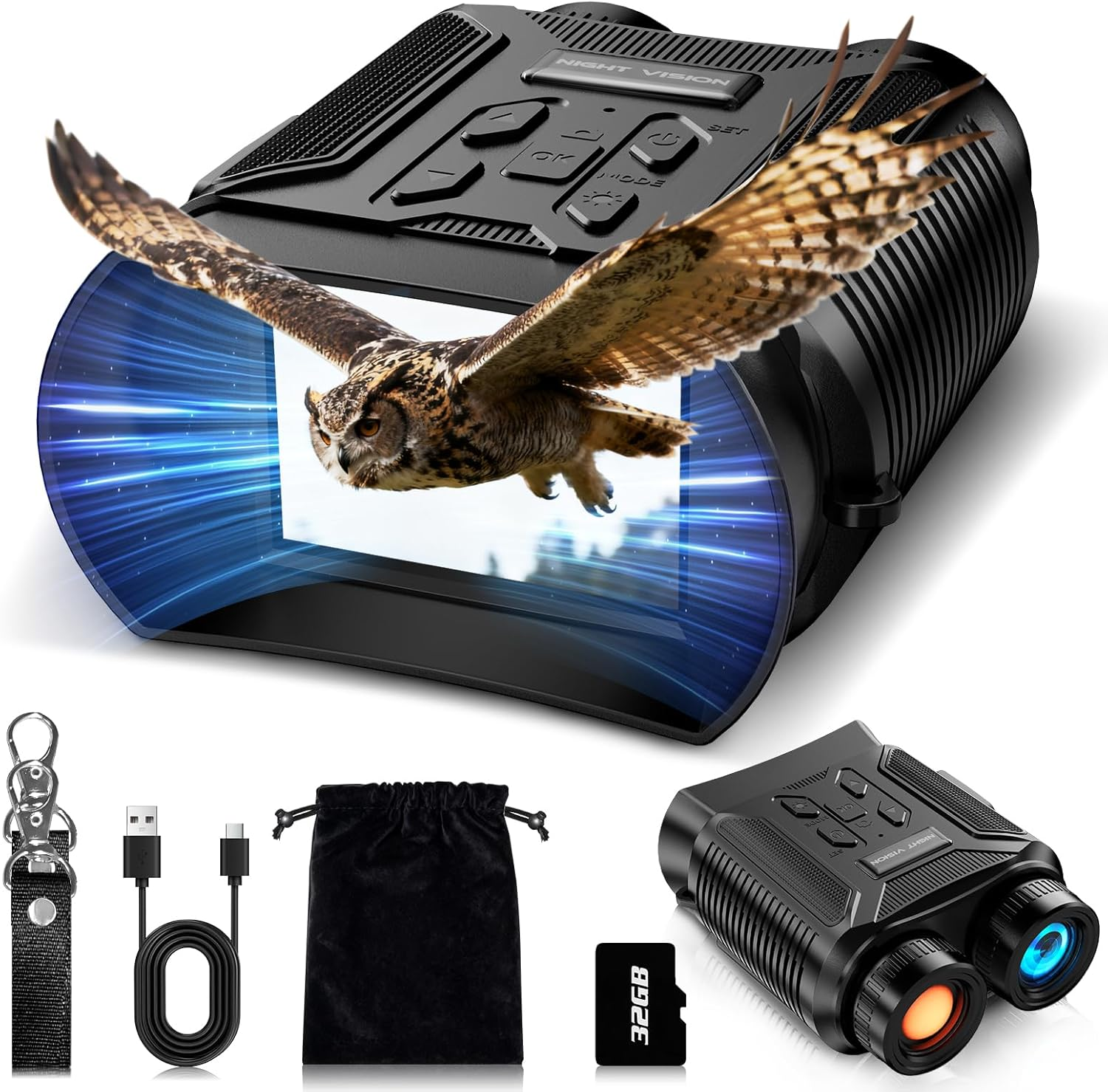 NKBZEB Night Vision Goggles - 5W Upgraded 4K HD IR Binoculars - 8X Digital Zoom, Rechargeable Binoculars with Camera Built In, 32GB Card to save Photos and Videos, Flashlight (Black) image number 5