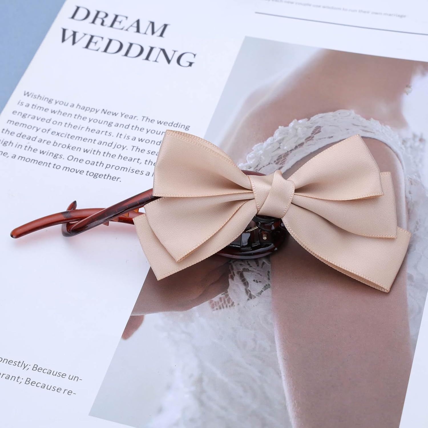 Tseenyi Bow Hair Clip Satin Hair Accessories Hair Pins Brown Bow Knot Twisted Hair Clips Small Bow Hair Clips Bow Ties Twist Clip Bridal Hair Clips Wedding Barrette image number 1