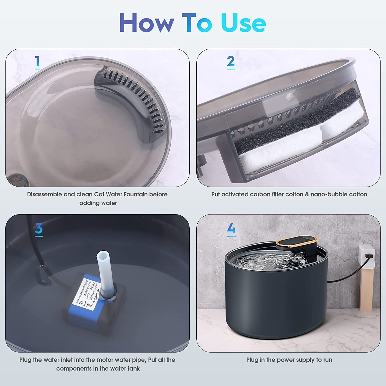 3L Cat Water Fountain,Pet Fountain Water Fountain for Dogs Inside, Cat Fountain with LED Light,Filters Included,For Multi Pet Households