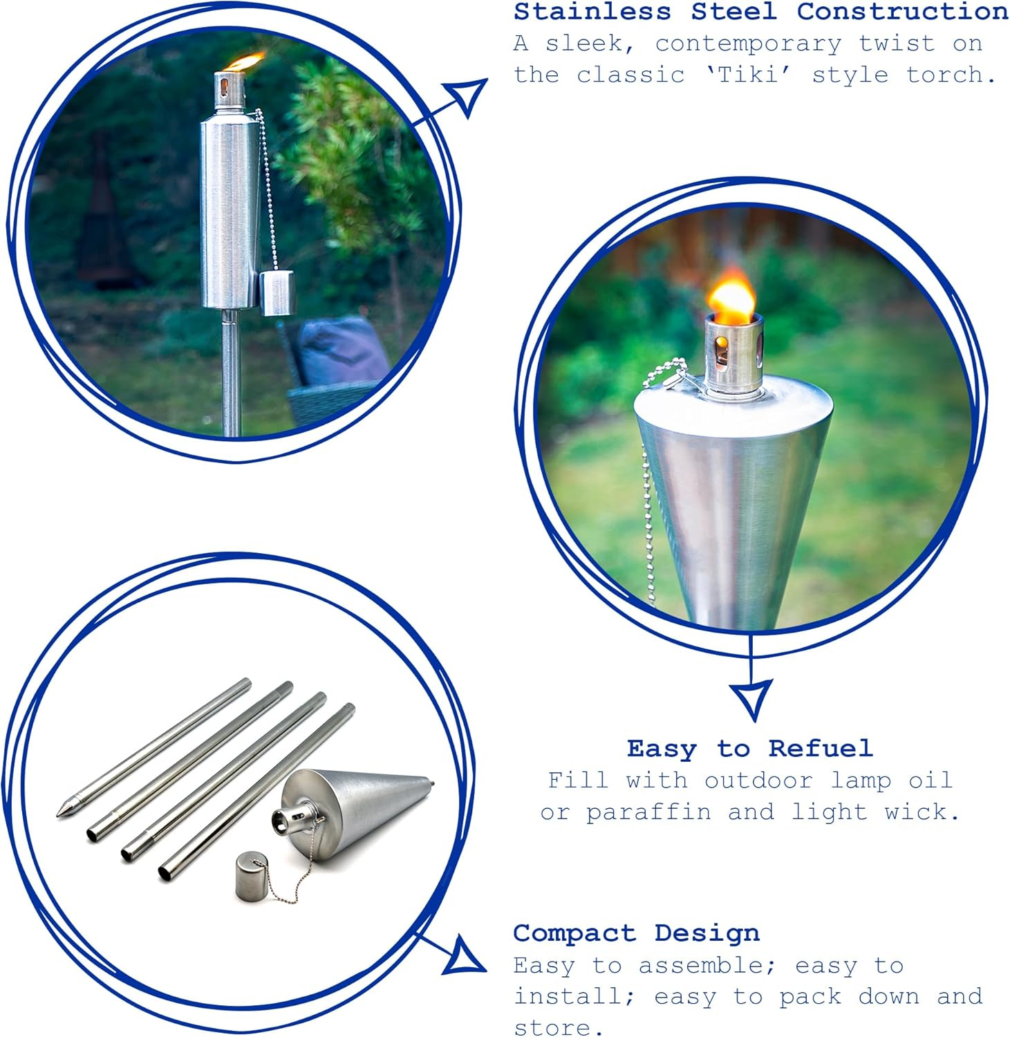 Harbour Housewares Metal Garden Torches - Barrel - Pack of 6-146Cm Silver Garden Torches Lighting Modern Outdoor Lighting Paraffin Oil Lamp Candle Flame Lantern for Parties, Outdoor Events, Bbqs image number 4