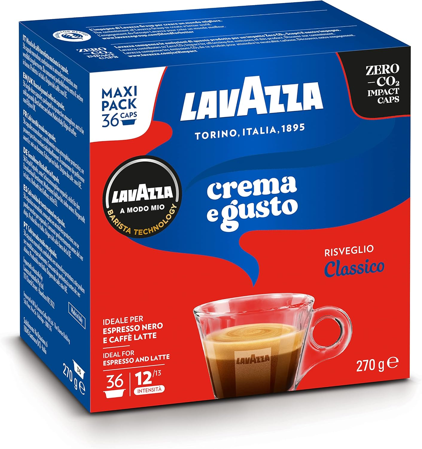 Lavazza, a Modo Mio Crema E Gusto Classico, 16 Coffee Capsules, for an Espresso with Chocolate and Dried Fruit Notes, Arabica and Robusta, Intensity 12/13, Medium Roast image number 2