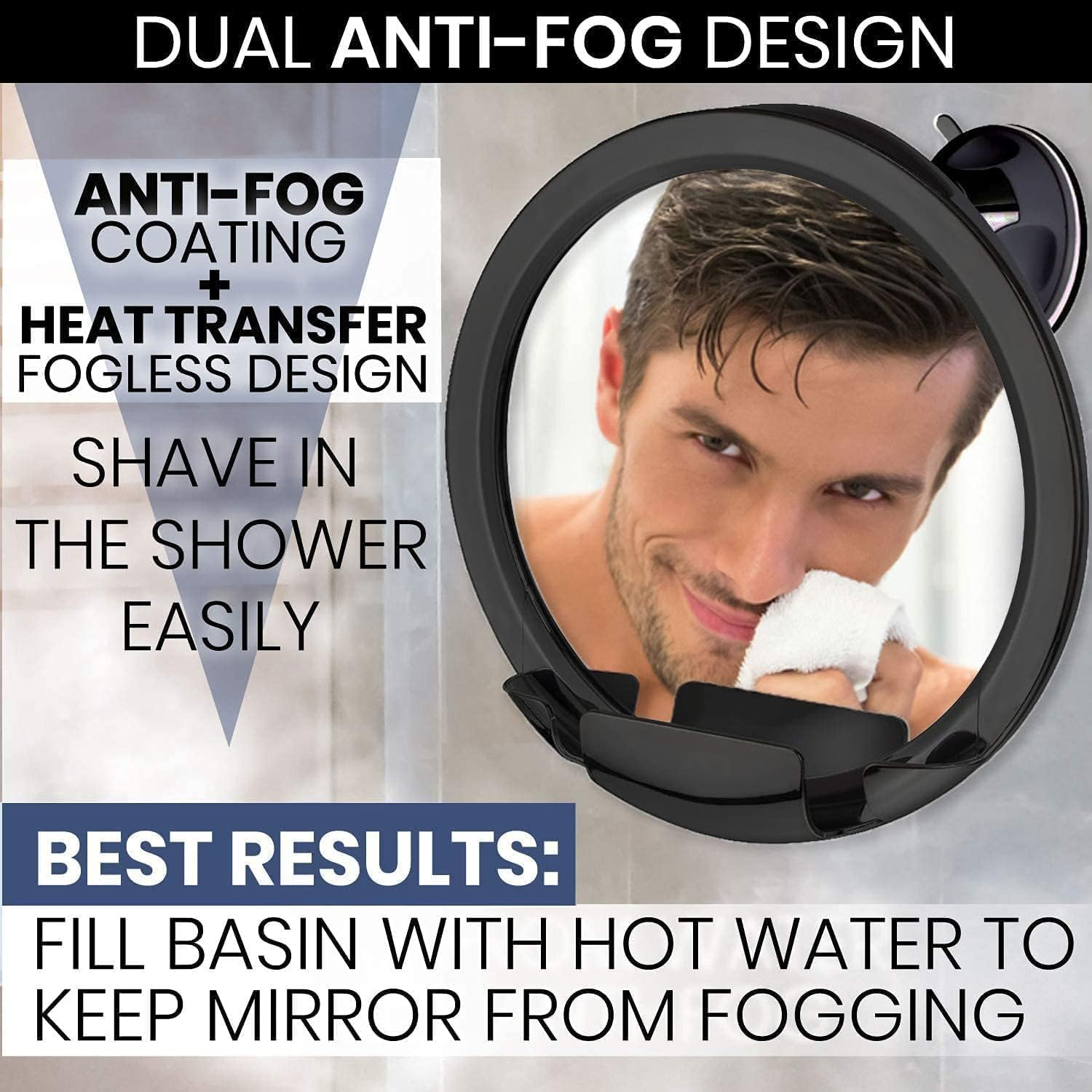 2018 Shatterproof Fogless Shower Mirror for Shaving with Razor Holder and Superior Sticky Suction-Cup, 20Cm Diameter (Including Frame) image number 2