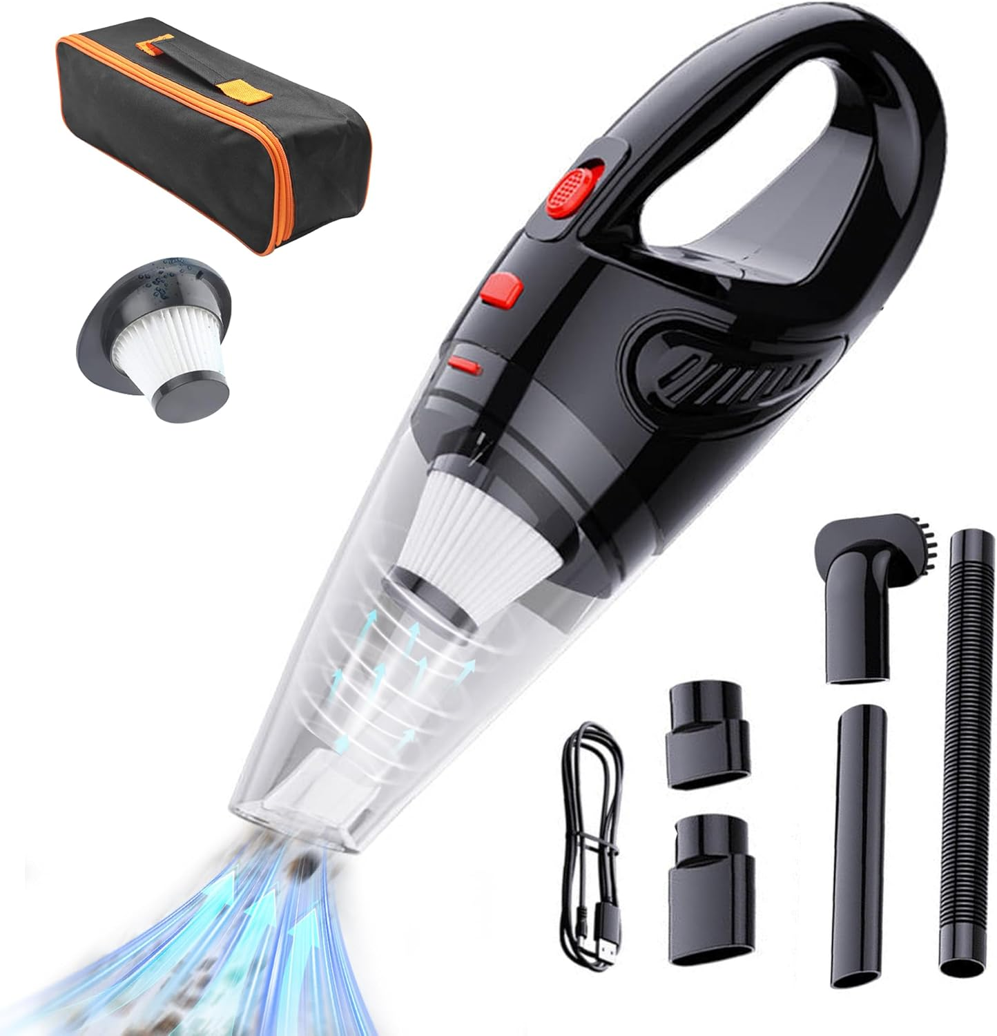 Car Vacuum Cleaner 9-Piece Set, 5000PA Powerful Cordless Vacuum Cleaner, Portable Wet and Dry Handheld Vacuum Cleaner, 120W​​​​ USB Fast Charging, Suitable for Car, Home, Office, Sofa, Pet Hair image number 6