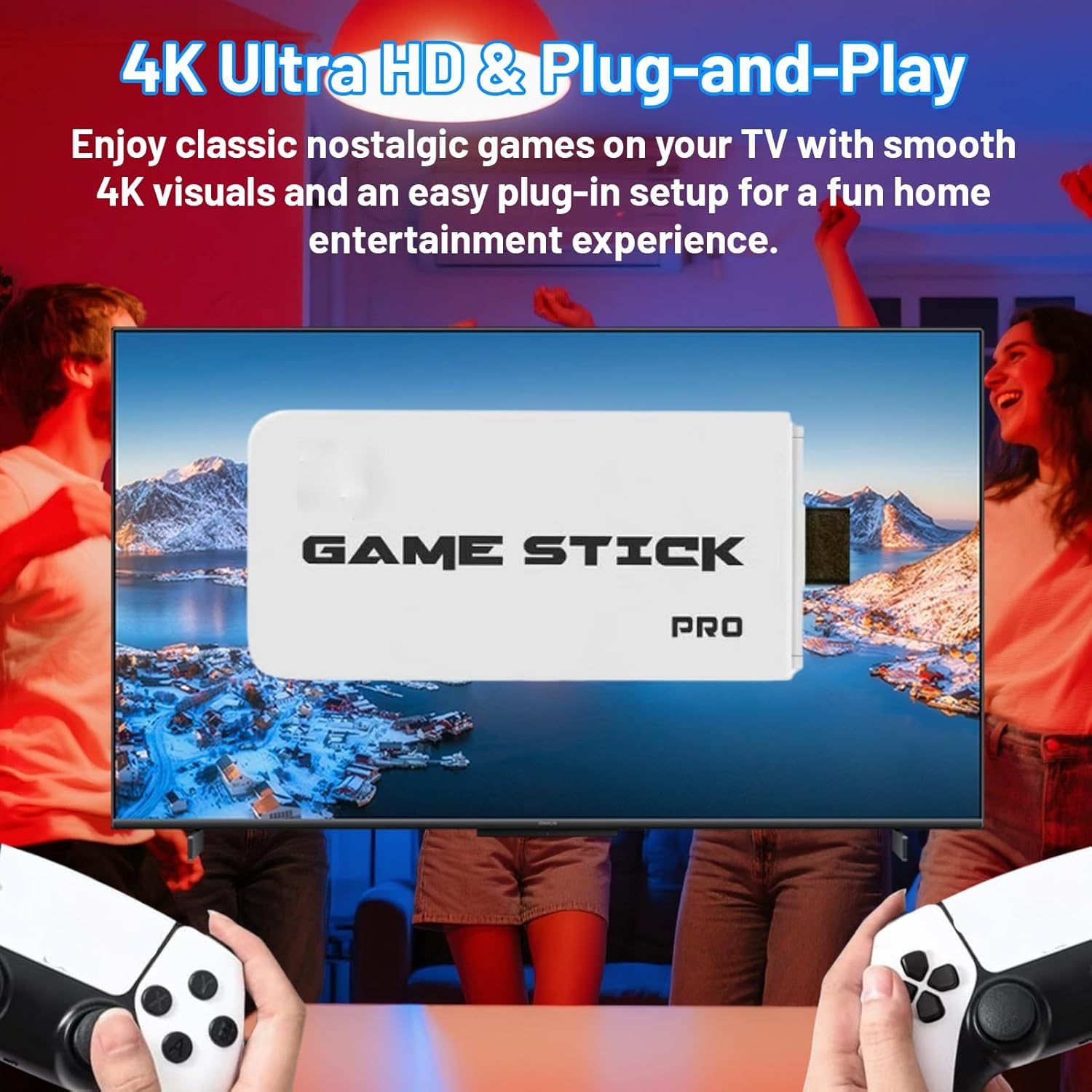 4K Retro Game Stick, Wireless Retro Game Console with 42000+ Games, 2.4G HDMI Output, 4K Video Gaming Stick with Two Controllers, for Home and Party (128GB/42000+) image number 3