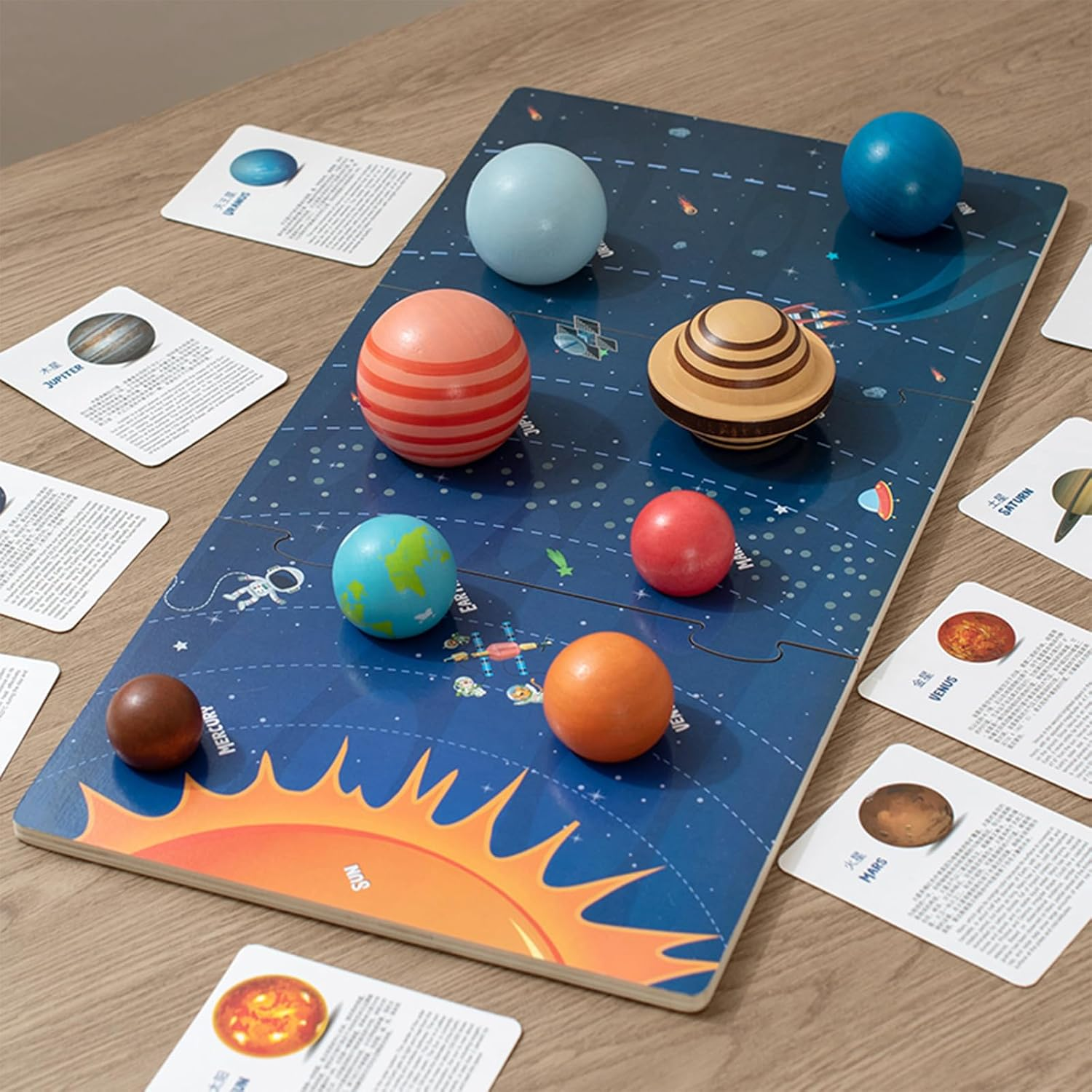 Planet Toys Montessori Wooden Solar System Model, Educational Toys for Kids 3-5, Preschool Learning Puzzle, Space Learning Toy, Planets for Kids (3D Planet) image number 5
