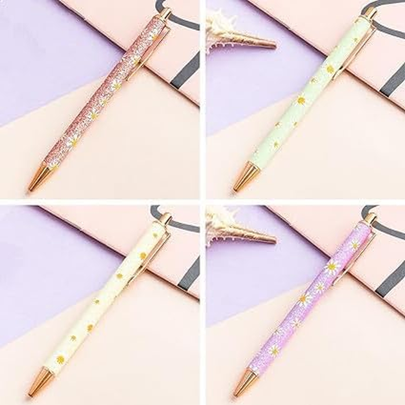 8Pcs Sparkly Ballpoint Pens Fancy Glitter Pens Daisy Flower Pen Print Pen,Sparkly Pen Glitter Ballpoint Pens,Floral Pens Pretty Flower Ballpoint Glitter Pens,Fancy Glitter Pen Metal Daisy Flower Pen image number 2