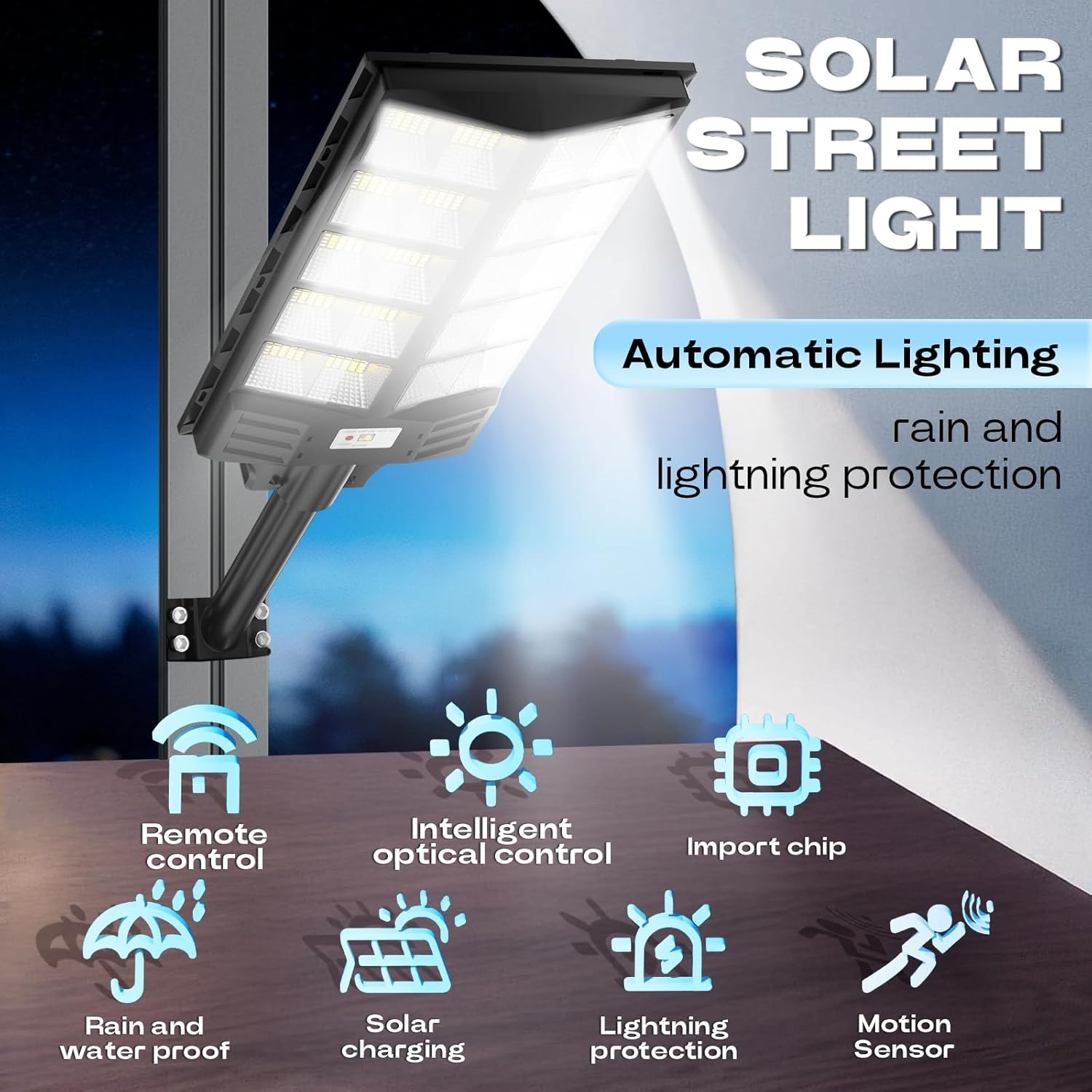 Solar Street Lights,2800W Solar Parking Lot Lights Commercial Grade 480000LM Solar Lights Outdoor Waterproof Dusk to Dawn Outdoor Lighting Motion Sensor with Remote Control image number 1