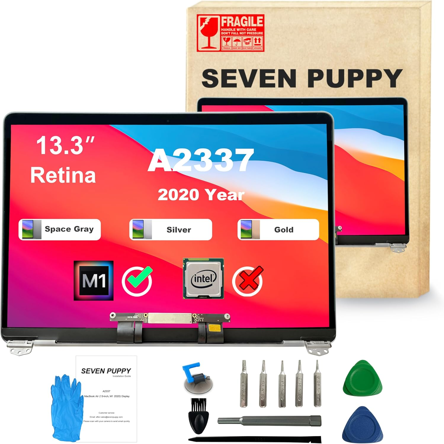 Replacement for Macbookair10.1 Macbook Air 13 Inch M1 2020 A2337 EMC 3598 MGN63 MGN93 MGND3 MGN73 MGNA3 MGNE3 13.3 Inch 2560 X 1600 Full LCD S. Screen Complete Top Assembly (Silver) image number 6