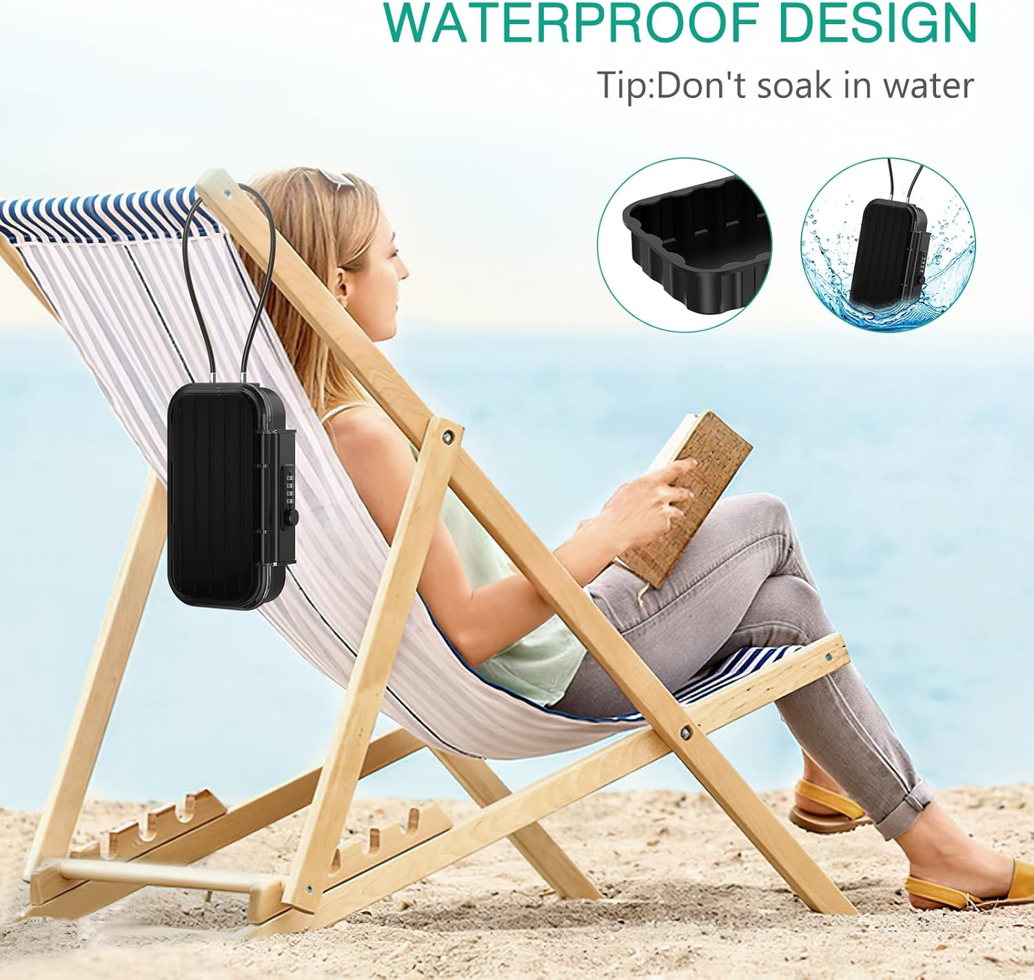 ORIA Portable Safe Box, Combination Security Case, Waterproof Security Travel Lock Box with 4-Digit Code, Detachable Wire Rope, Anti-Theft Key Storage Lockbox for Phone, Card, Home, Hotel, Beach image number 2