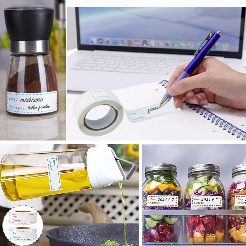 Freezer Labels, Cuicanfla Food Freezer Labels,500 Pcs Truly Removable Pantry Labels, Spice Labels, Kitchen Labels, Easy Clean Writable Date Stickers for Containers, Mason Jar, Bottle image number 1