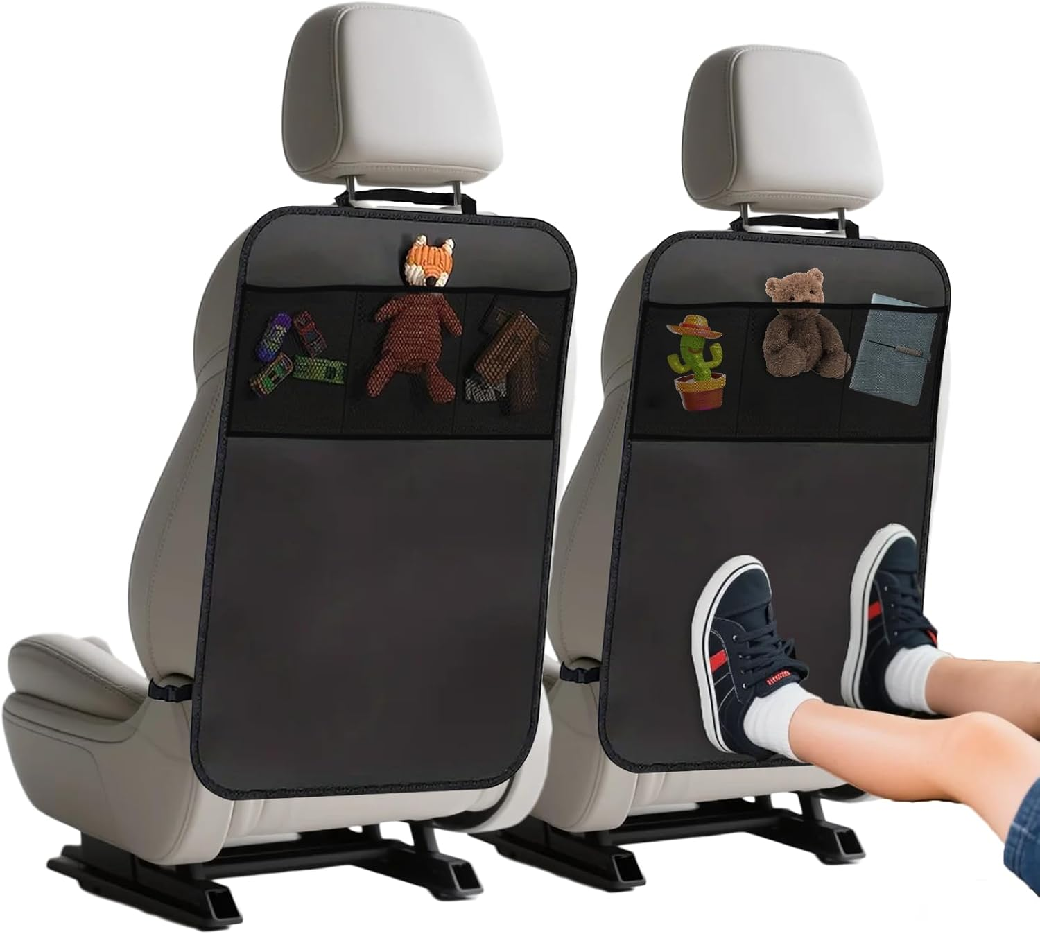 Back Car Seat Organiser for Kids - 2 Pack Car Backseat Organizer with Kick Mats Backseat Protectors X-Large 60X45Cm, Storage Protector for Kids, Pets Travel image number 2