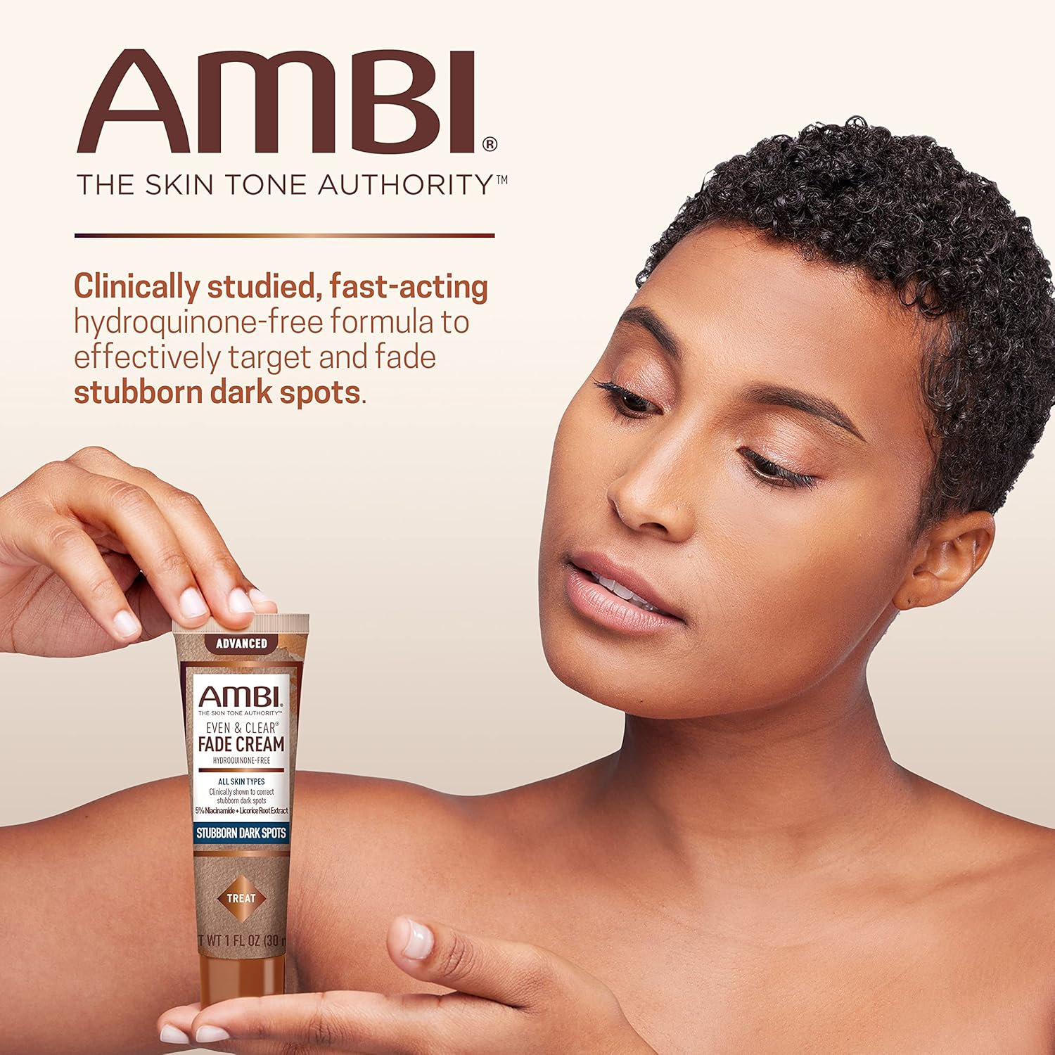 Ambi Even & Clear Advanced Fade Cream, Hydroquinone-Free, Hyperpigmentation Treatment, Stubborn Dark Spot Corrector, Results in as Little as 2-3 Weeks, Niacinamide, Licorice Root Extract, PHA, 1 Fl Oz image number 2