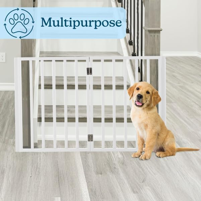 Indoor Pet Gate - 4-Panel Folding Dog Gate for Stairs or Doorways - 73X24-Inch Freestanding Pet Fence for Cats and Dogs by PETMAKER (White) image number 2