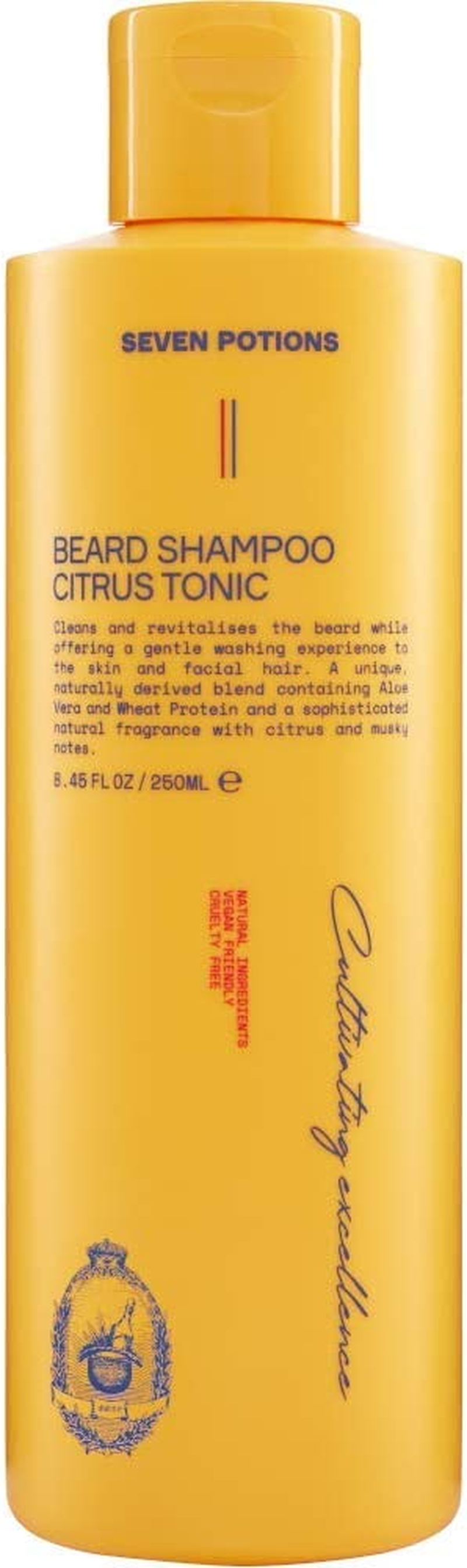 Seven Potions Beard Shampoo for Men &mdash; Gentle, Cleansing Wash for a Clean Beard with No Itch &mdash; Natural, Vegan, Cruelty Free (Citrus Tonic, 250 Ml)