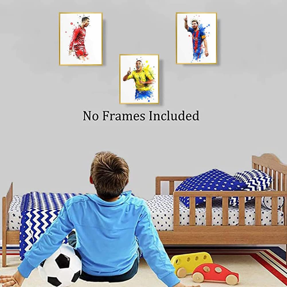 Soccer Star Wall Art Posters, Cristiano Ronaldo and Lionel Messi Posters, Motivational Football Superstar Canvas Wall Art Prints for Boys Room Gym Office Man Cave Decor, Set of 6-(8"X10" Unframed) image number 5