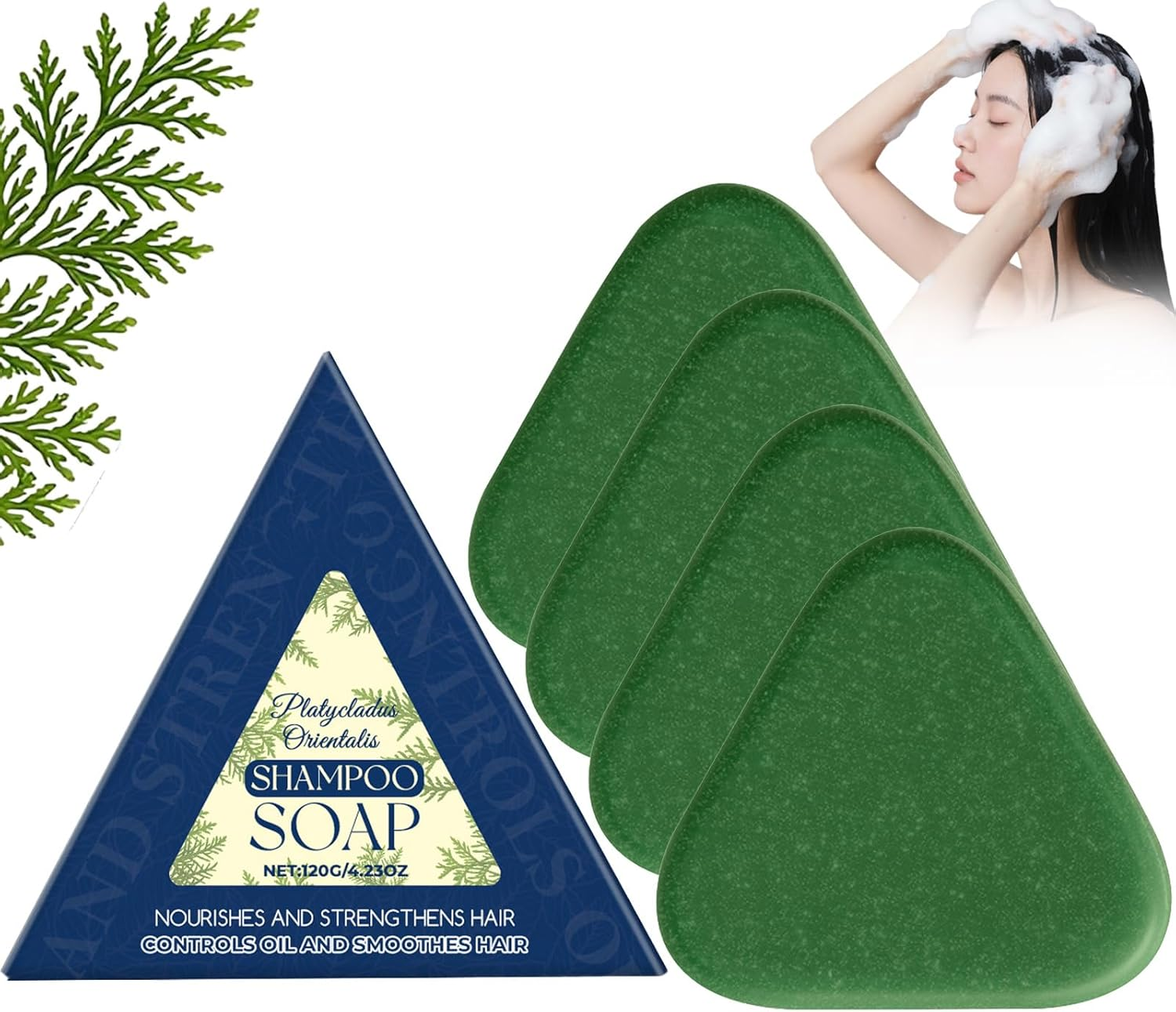 Nature Triangle Shampoo Bar, Natural Plant-Based Solid Shampoo, Triangle Green Shampoos Bar, Rich Lather & Long-Lasting, Gentle on Hair & Scalp, Travel-Friendly for All Hair Types, 120G (2Pcs)