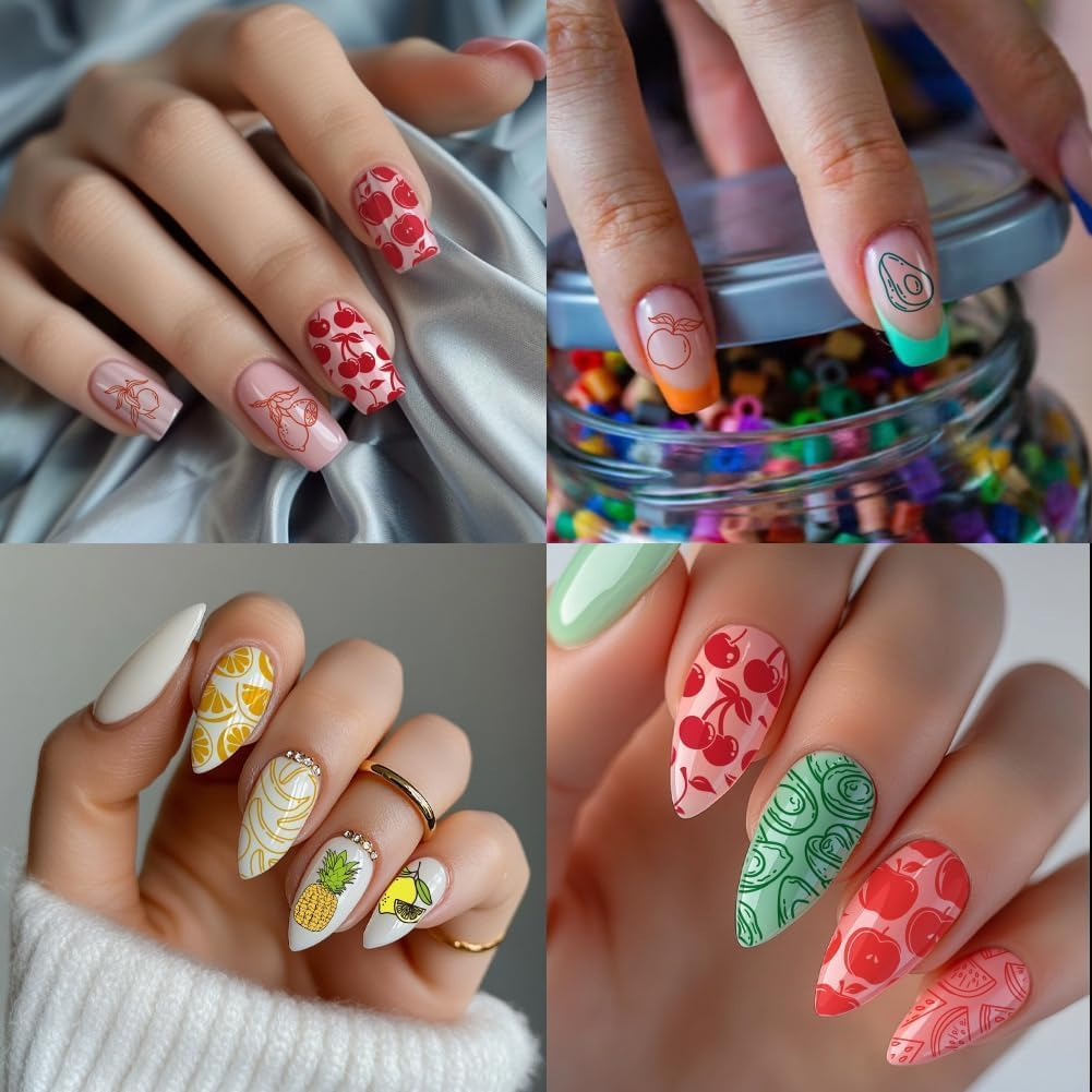 PH Pandahall 45 Patterns Fruits Nail Art Stamping Plate, 3 Pieces Nail Art Stencils Pinnapple Stawberry Nail Stamp Plate Stainless Steel Nail Picture Plate for DIY Printing Manicure Salon Nail Design image number 1