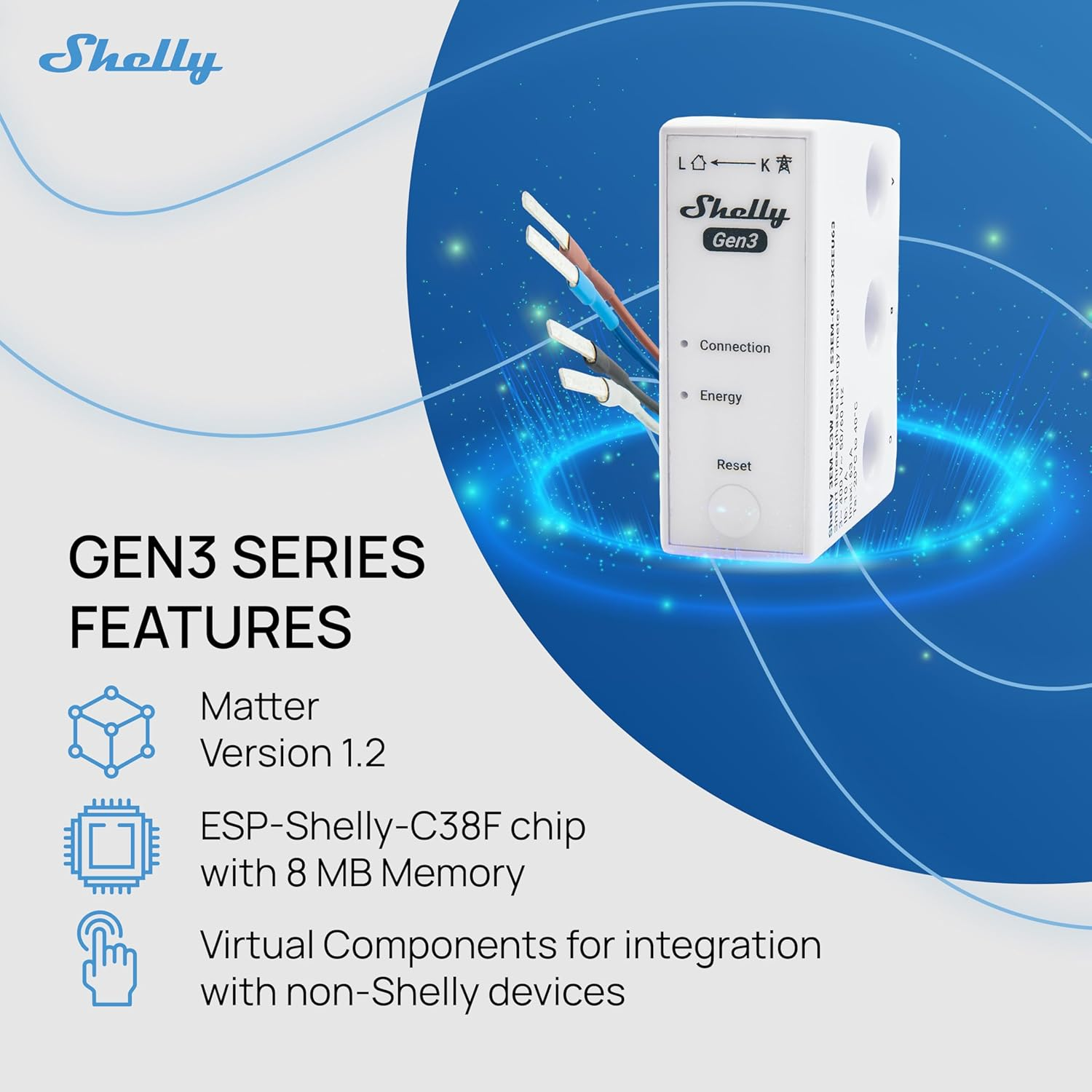 Shelly 3EM-63W Gen3, Wifi Energy Meter for Three or Single Phase Systems, Real Time Four Quadrant Measurement, No Load Threshold, Photovoltaic Compatible, No Hub Required image number 6