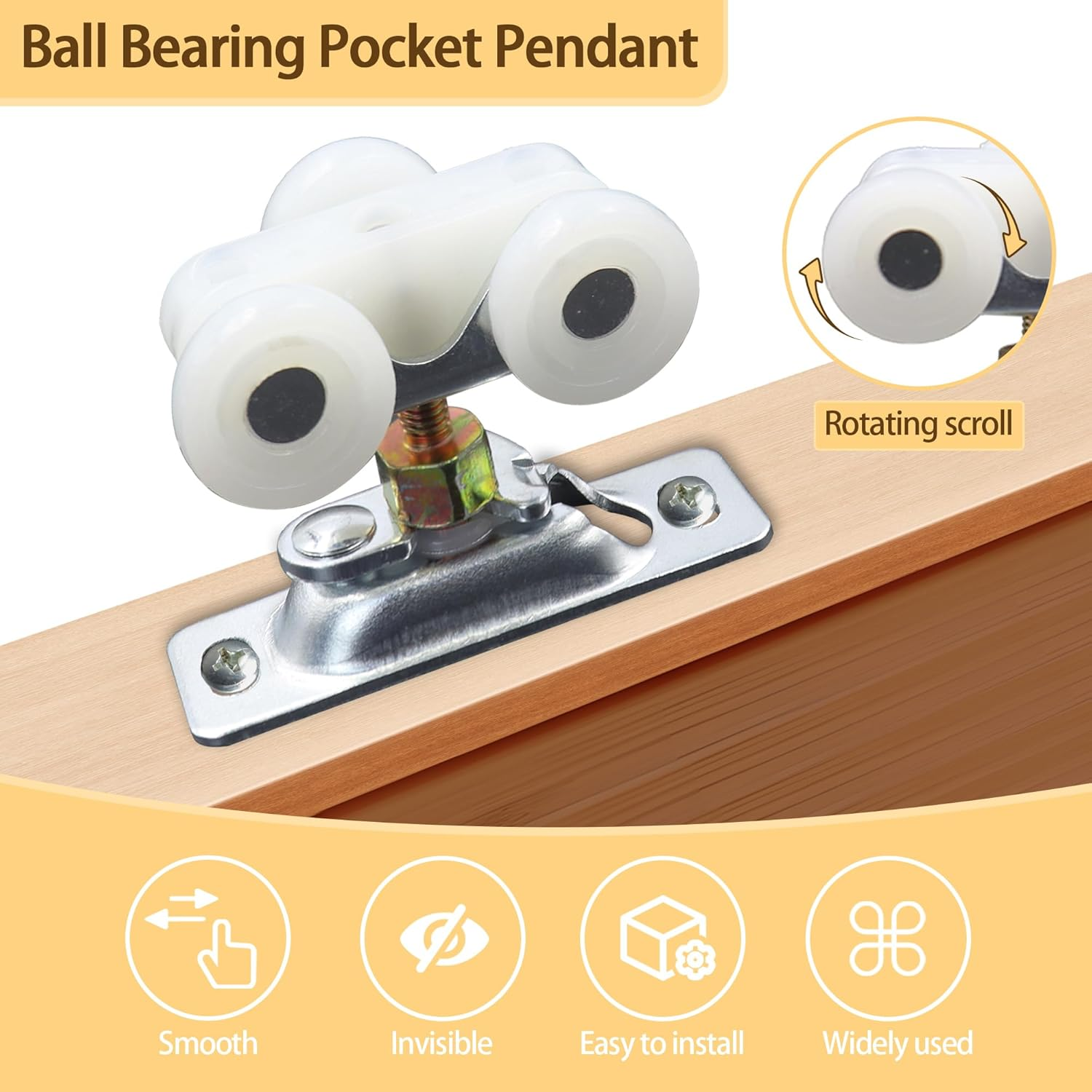 2 Pack Pocket Door Rollers Assembly, 0.7 Inch RV Closet Roller Wheel Replacement with Top Hanger, RV Sliding Door Hardware Parts with Mounting Screws for Bypass, Closet image number 2