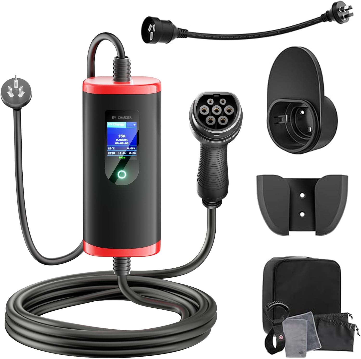 7JI EV Charger Type 2 3.5 Kw 5M 10-15A Adapter Portable EV Chargers Polymer Materials Cable with Australian 15 a Plug|10A Adapter, Adjustable Current Compatible with Tesla, BYD and Other PHEV/BEV/EV image number 2