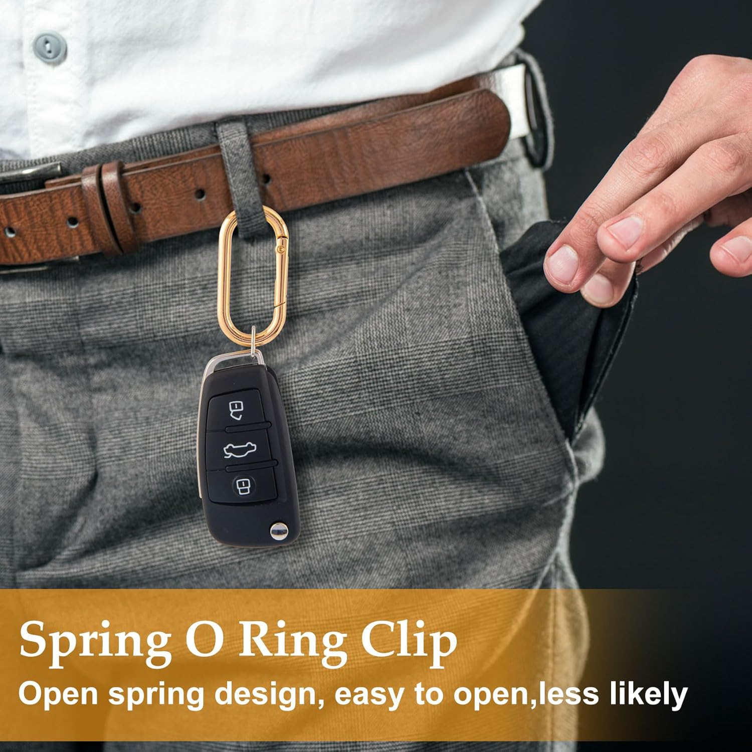 STSTR 3 PCS Oval Spring Ring Clips, Metal Keyring Purse Clip, Heavy Duty Opening O Ring Carabiner for Keychains, Buckle Clasp for Backpacks, Purse, Keys, Bag Strap (1.97 &times; 0.94 Inch), Light Gold - Black image number 3