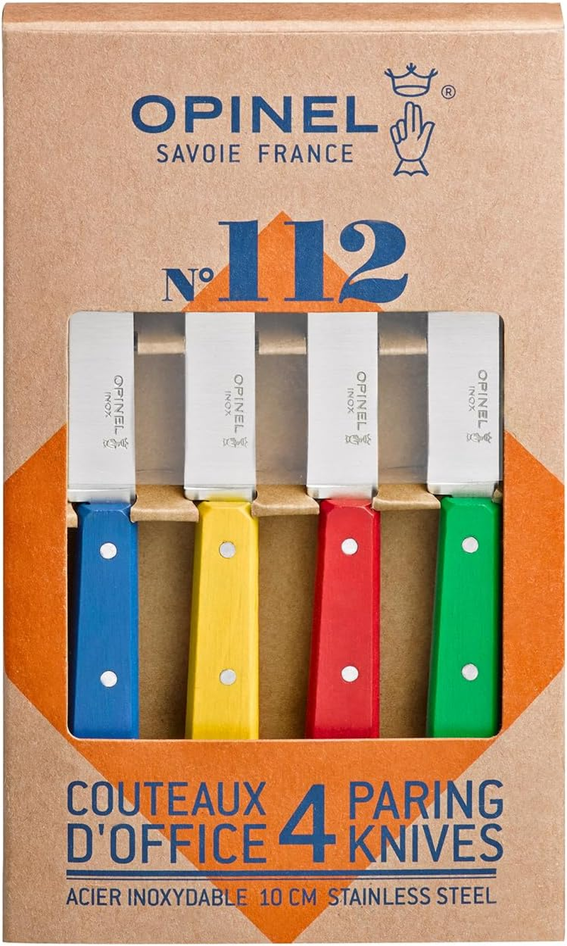 Opinel 112 Assorted Classic Colors Kitchen Paring Knives (Set of 4), Blue/Yellow