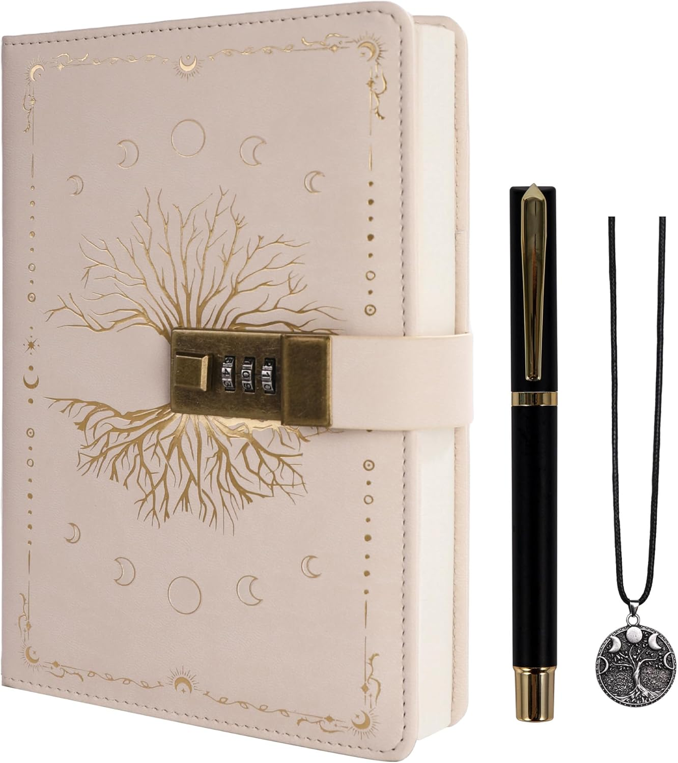 TIEFOSSI Diary with Lock, Tree of Life Vintage Journal with Lock for Women Men, A5 Refillable Notebook with Lock for Writing, 224 Numbered Pages