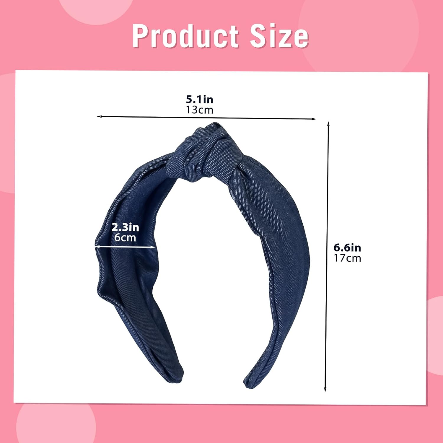 Pack of 2 Vintage Denim Knot Headbands Non-Slip Solid Wide Elastic Hair Bands with Cross Knotted Head Hair Accessories (Dark Blue Light Blue) image number 5