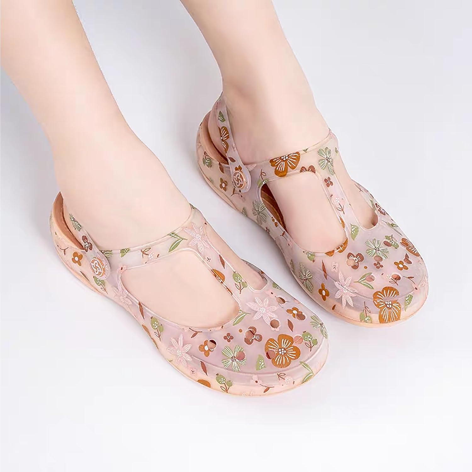 KELMALL Non Slip Clogs for Women, Classic Slip on Platform Nursing Garden Mules & Clogs Comfort Lightweight, Gold Flower Bloom, 8 image number 2