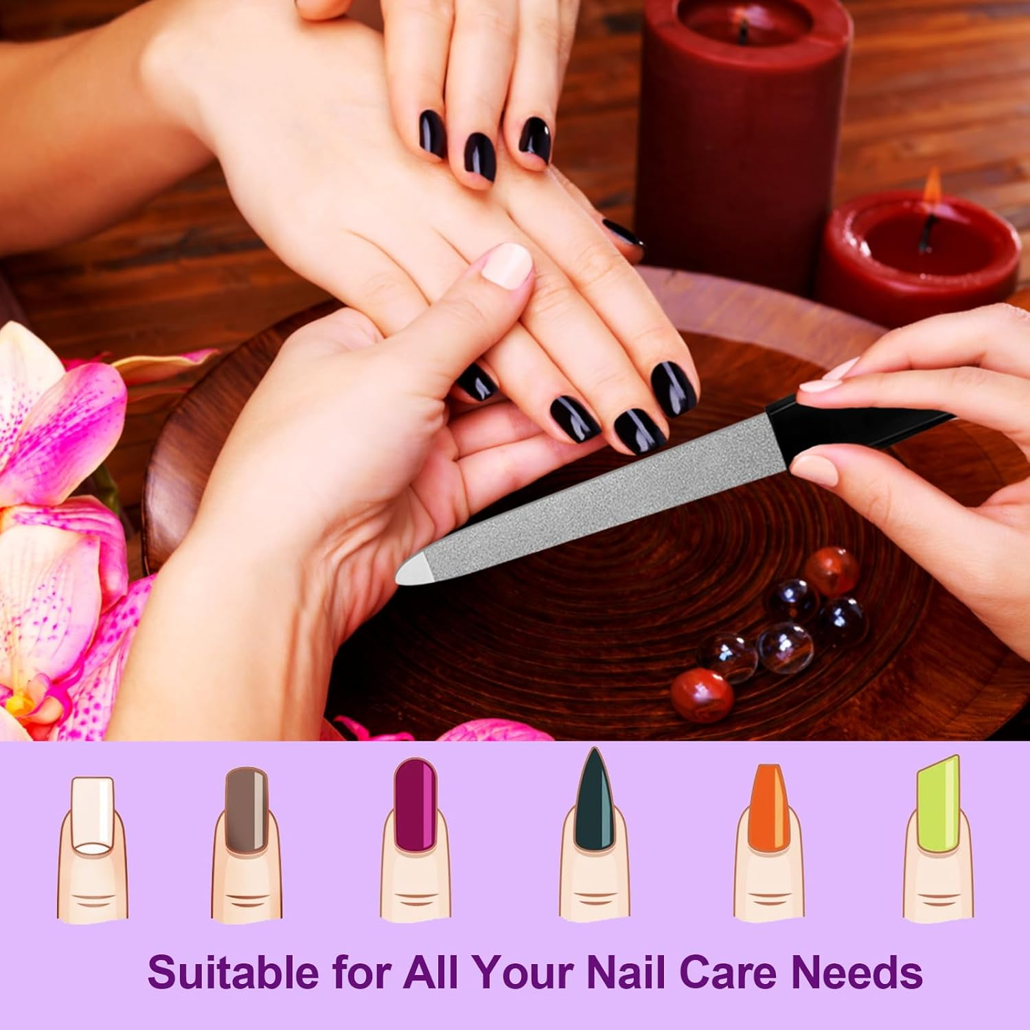 Fingernail Files (6 Pack), Metal Nail Files for Natural Nails Stainless Steel 6 Inch Nail File with Sharp Pointed Tip Non Slip Handle, Finger Nail Filers for Women Sapphire Grit Sword Diamond Black image number 5