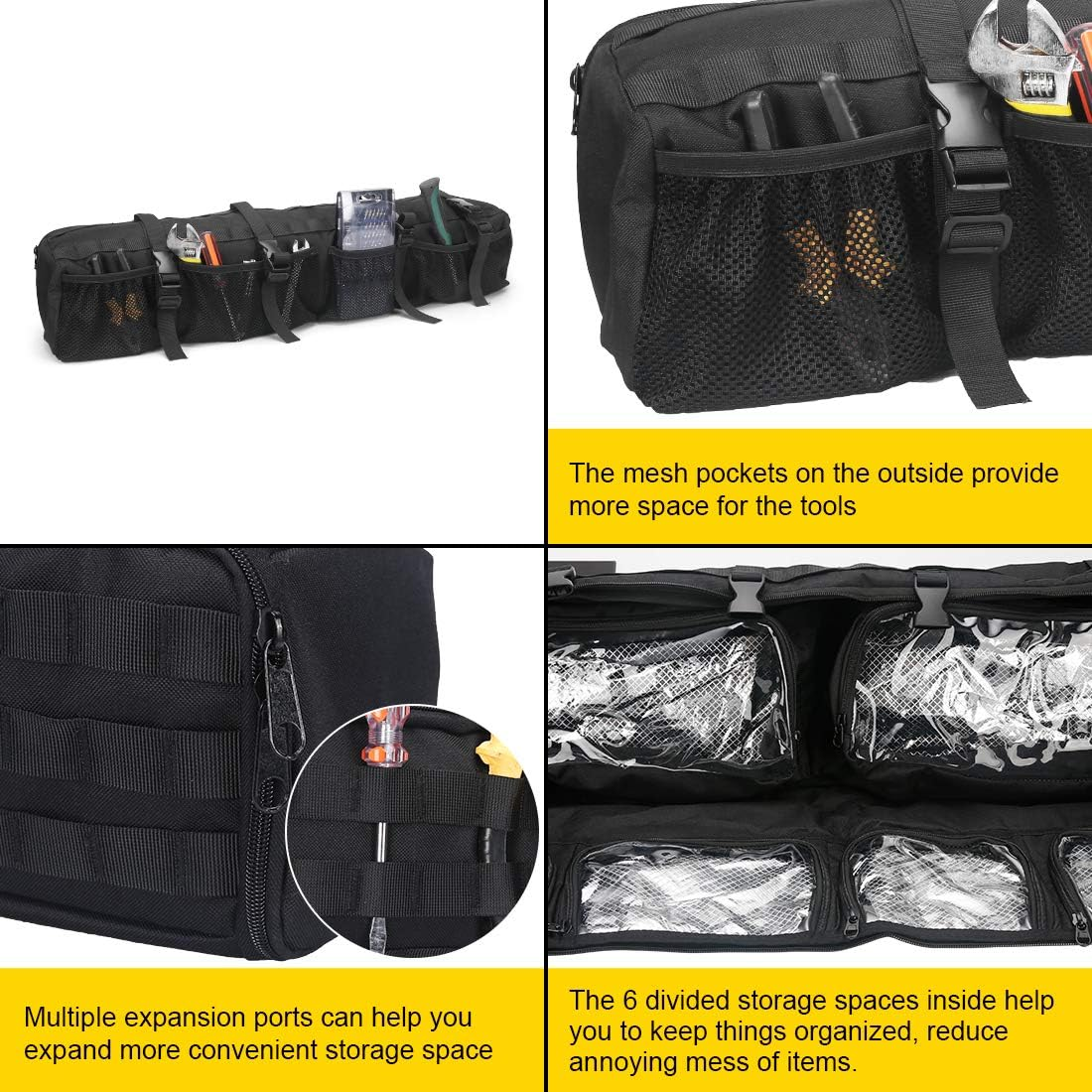 SUPAREE UTV Roll Bar Storage Bag Organizer for Polaris Ranger RZR, Honda Pioneer Talon (Most Full Size Utvs),Compatible with 1955-2021 Jeep Wrangler LJ TJ JK JL & Gladiator JT Trunk image number 2